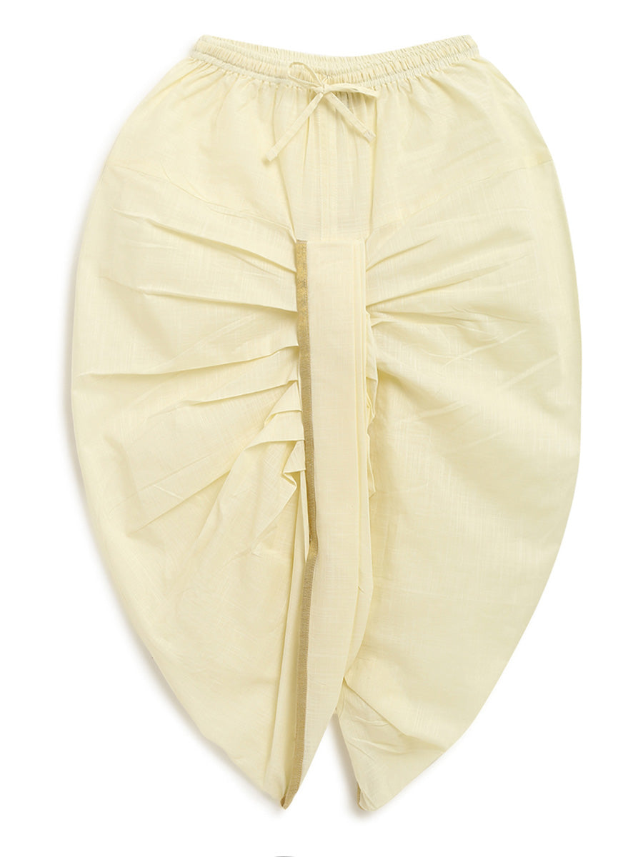 Boys Nawab Dhoti Kurta Cotton Set Gold Print- Yellow - Image 7