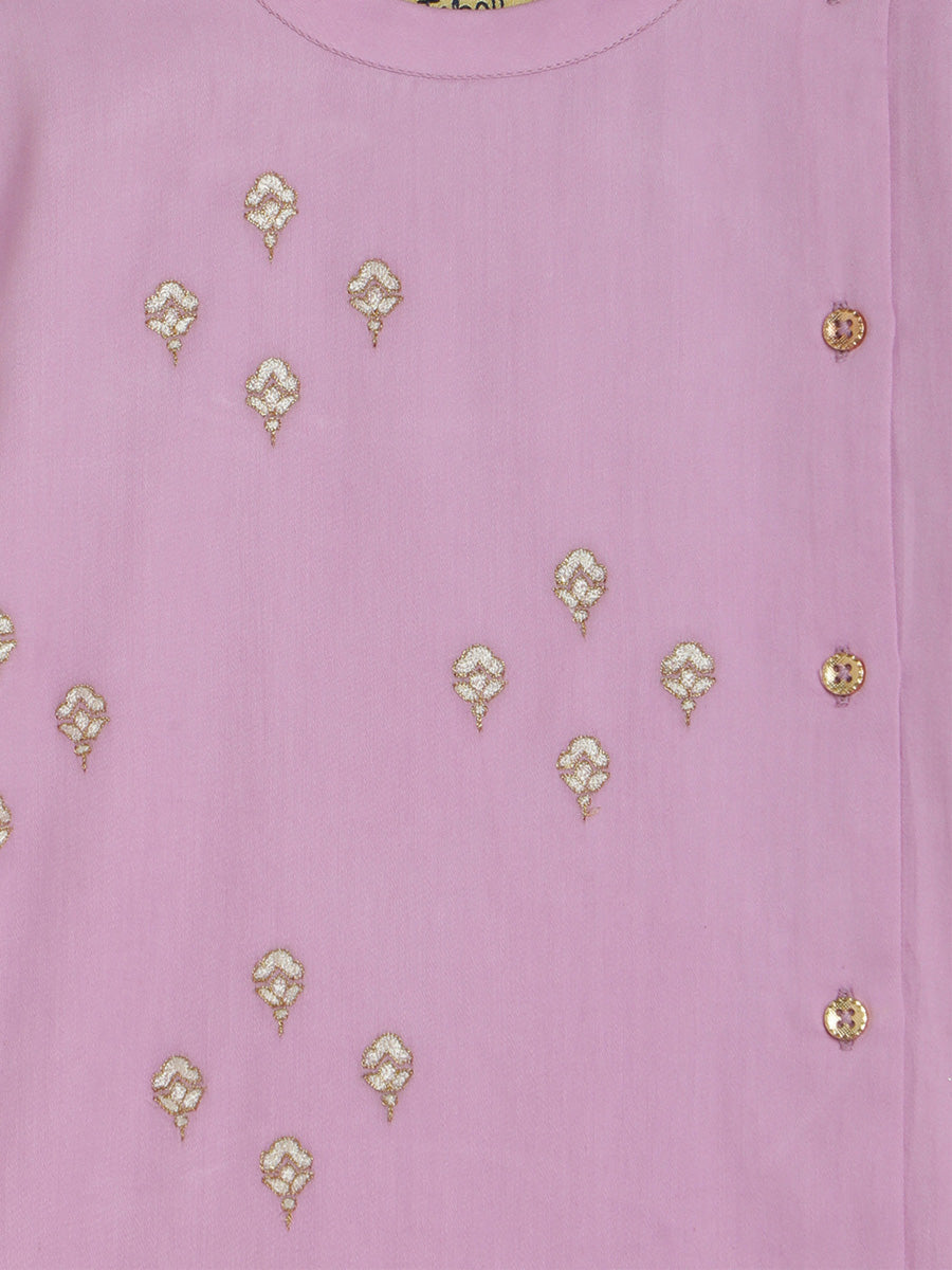 Boys Nawab Kurta Pyjama Cotton Set Embroidered- Purple - Image 10