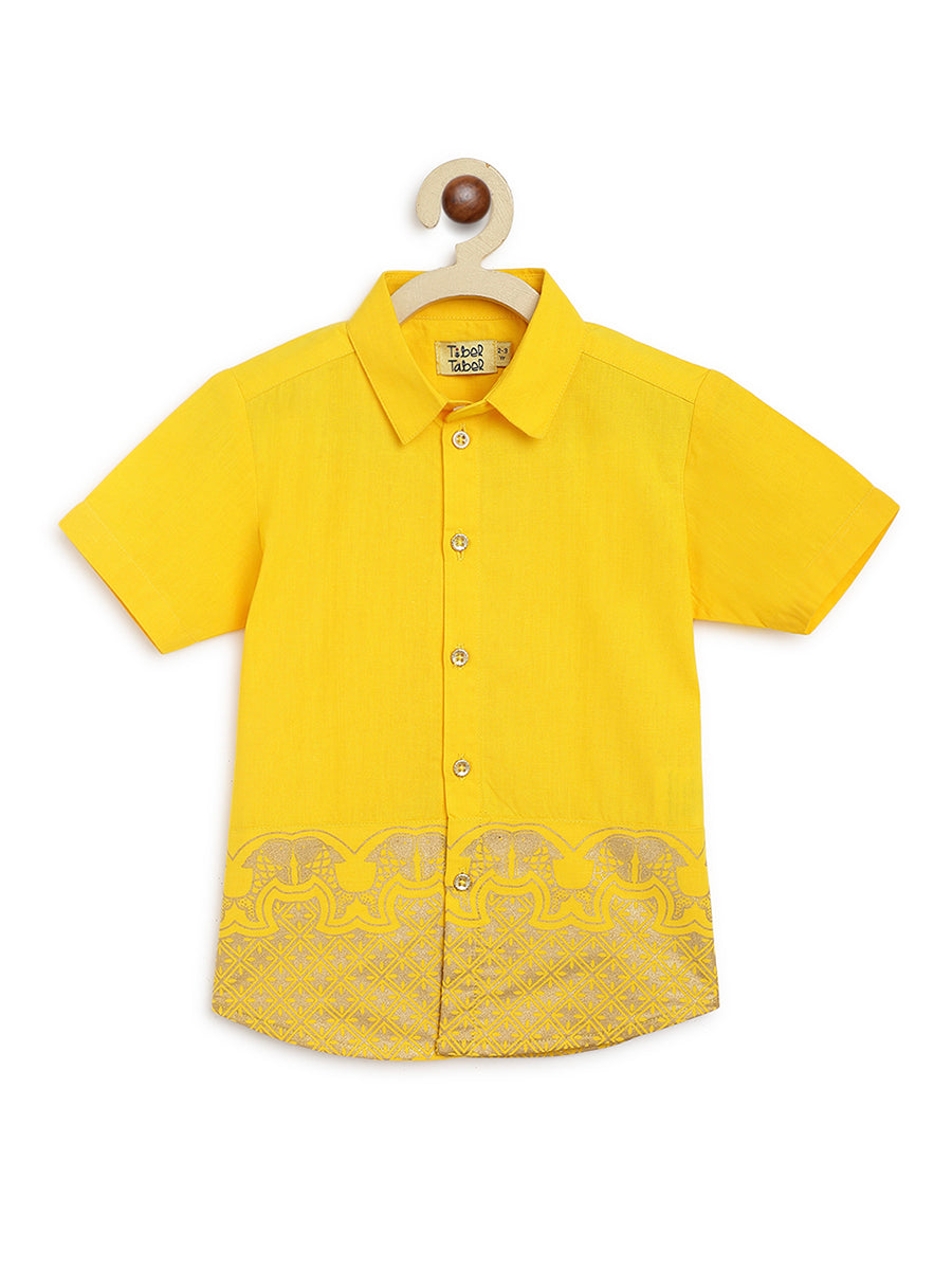 2 Pc Mundu Dhoti Shirt Set-Yellow - Image 2