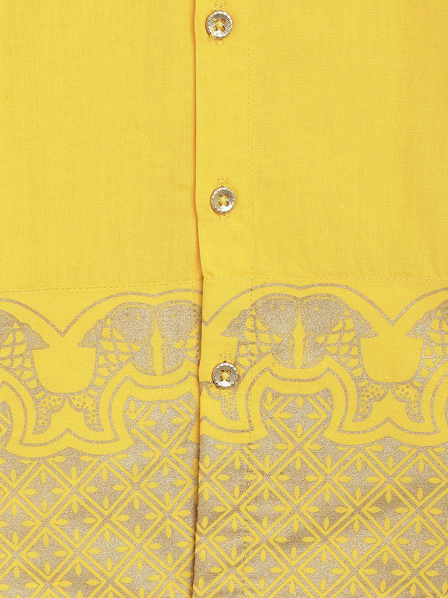 2 Pc Mundu Dhoti Shirt Set-Yellow - Image 3