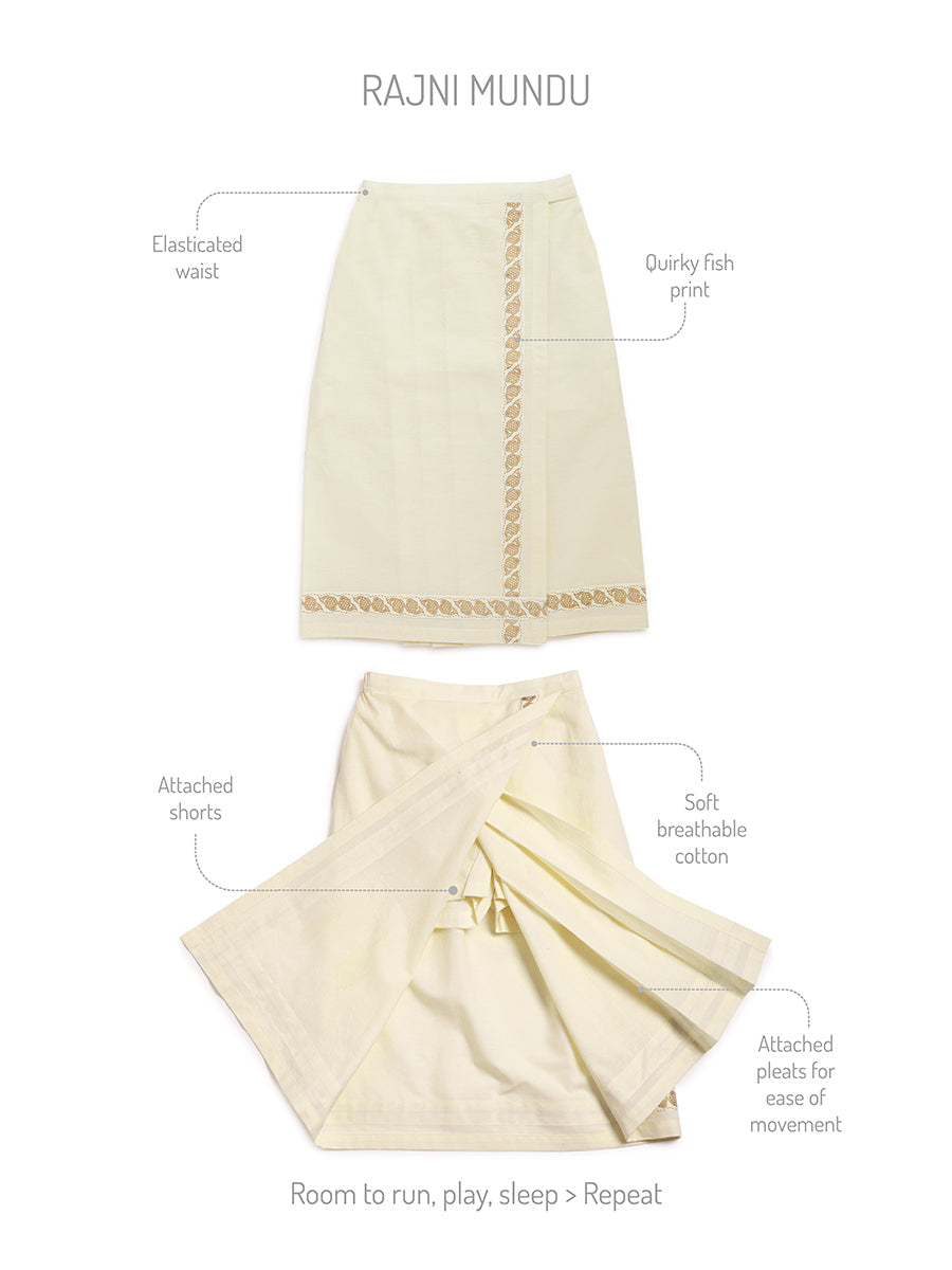 2 Pc Mundu Dhoti Shirt Set-Yellow - Image 5