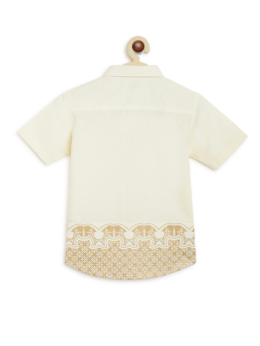 2 Pc Mundu Dhoti Shirt Set- Cream