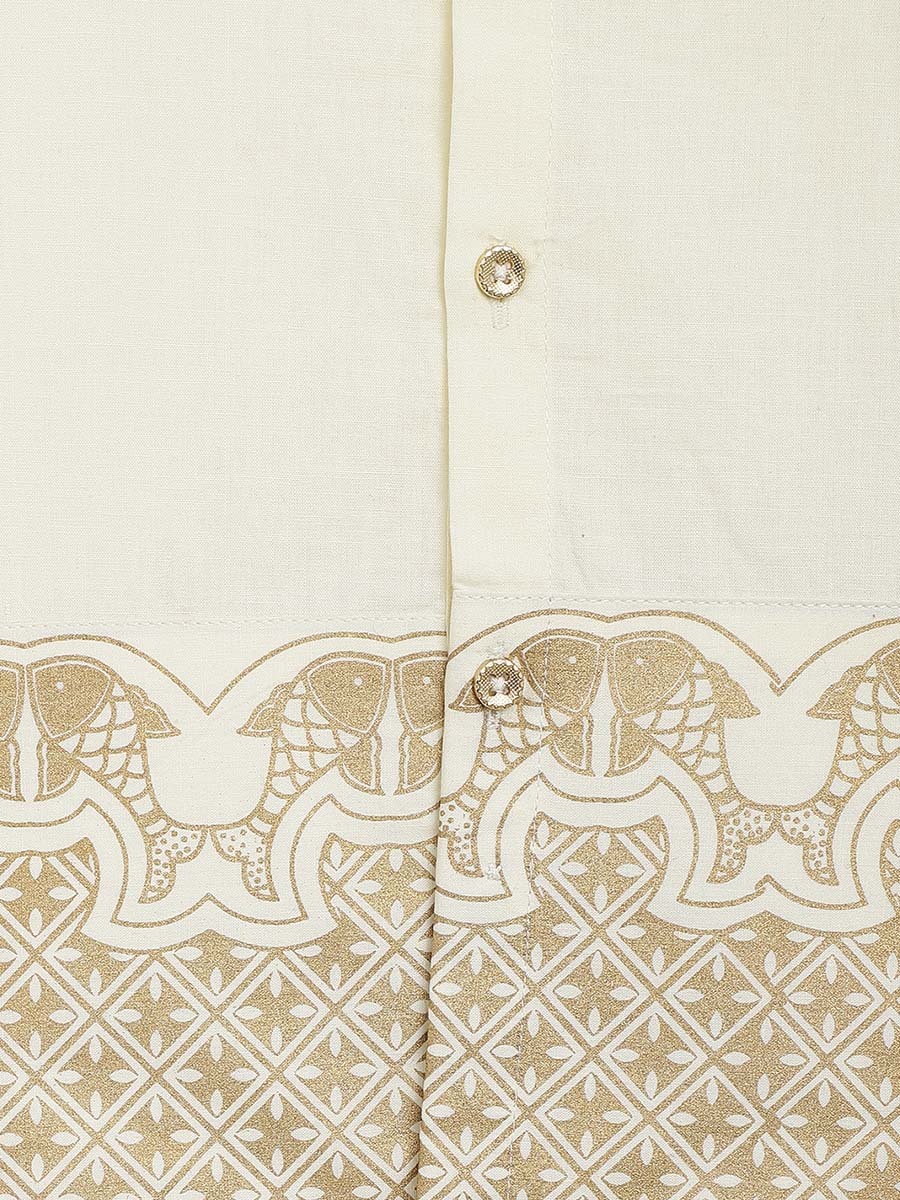 2 Pc Mundu Dhoti Shirt Set- Cream