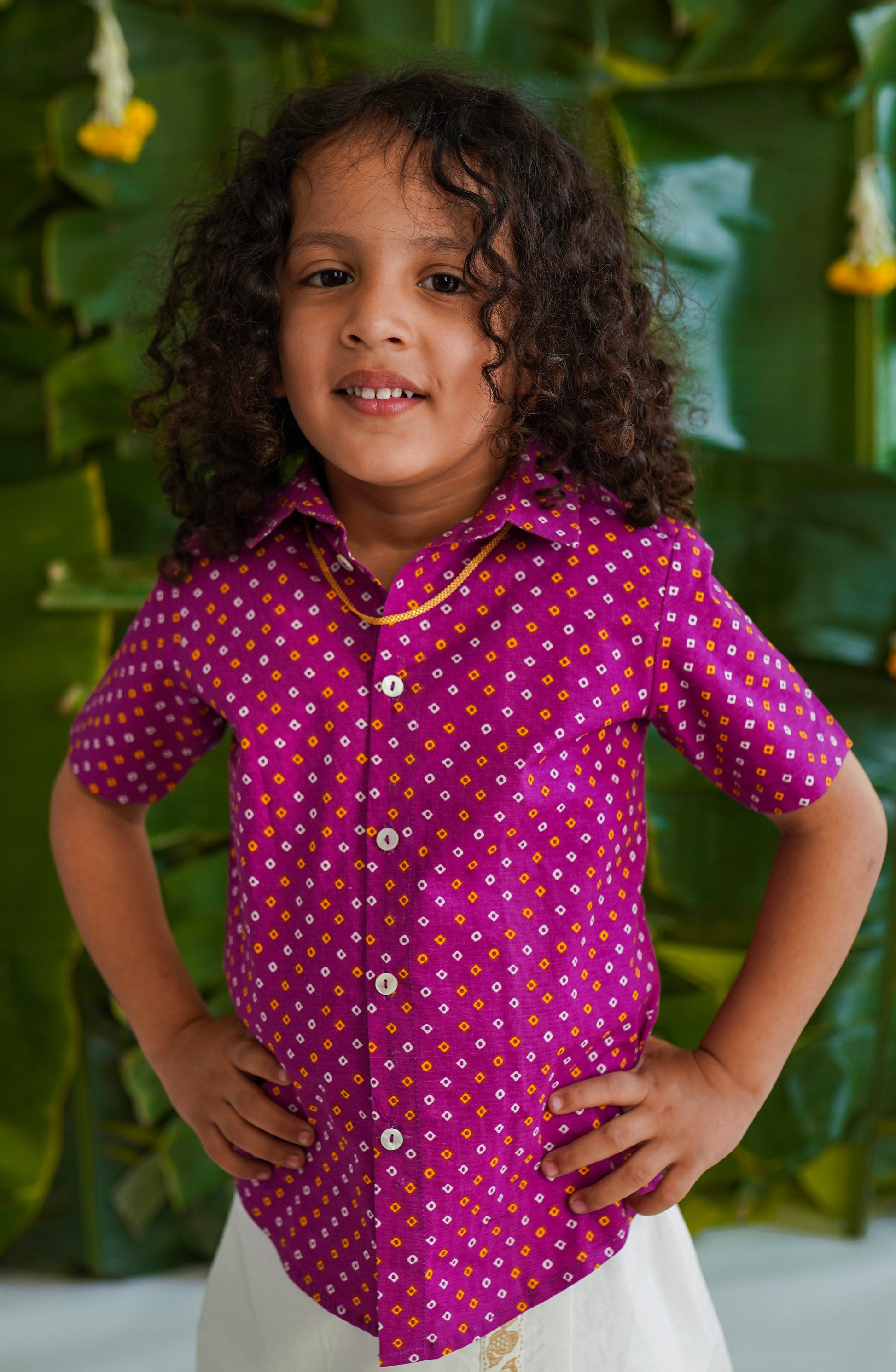 Boys Printed Bandhani Shirt-Purple - Eco-friendly - Sama Homes