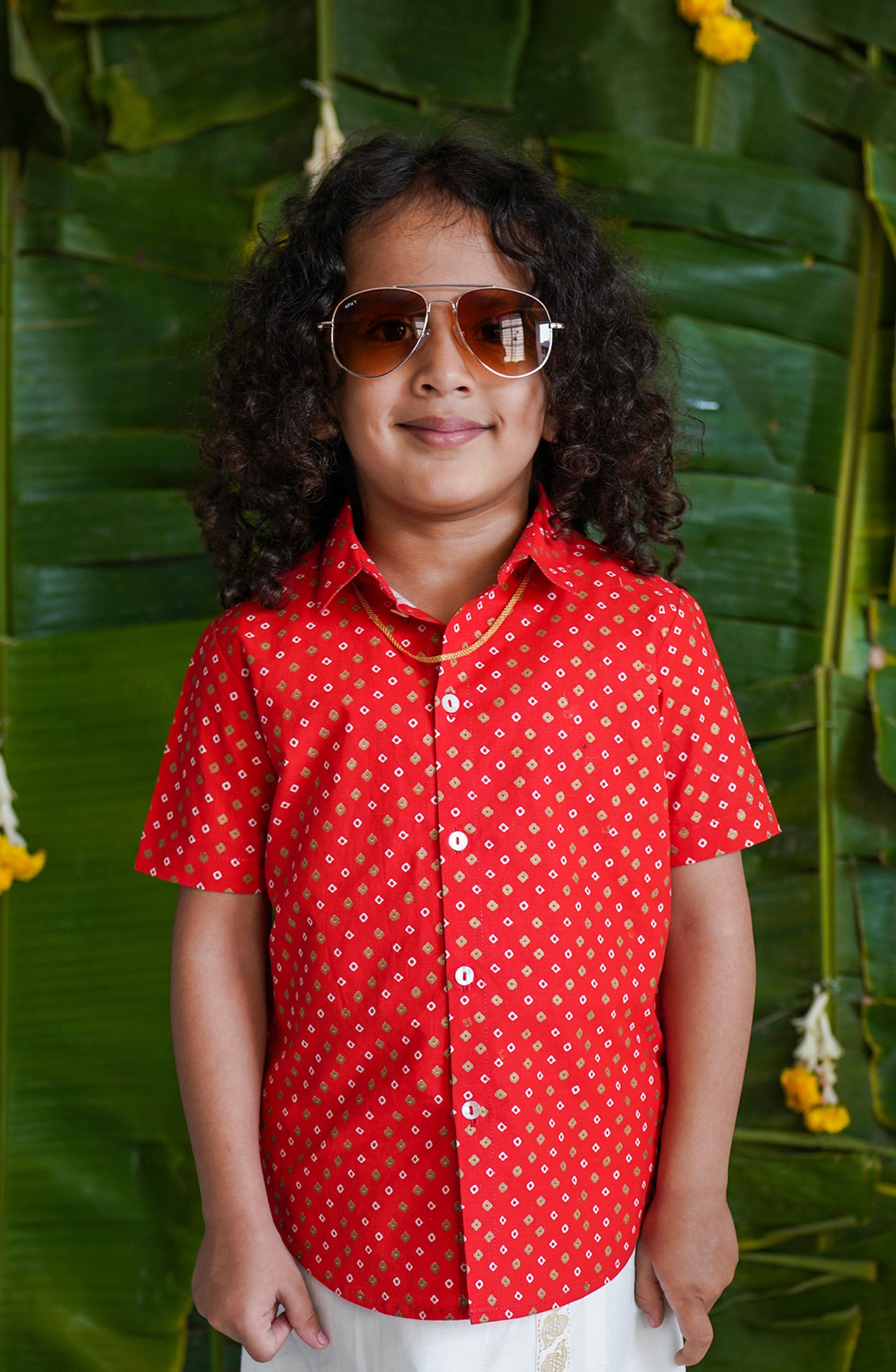 Tiber Taber Boy Bandhani Print Shirt-Red - Eco-friendly - Sama Homes