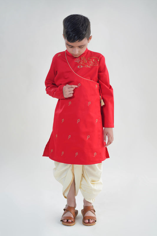 Boy Hanuman Dhoti Kurta Set-Red