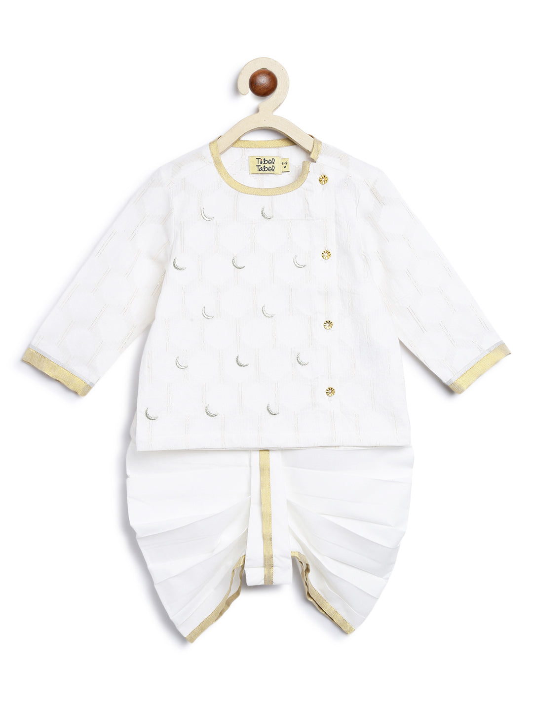Baby Boy Chand Moon Dhoti Kurta Set-White - Image 3