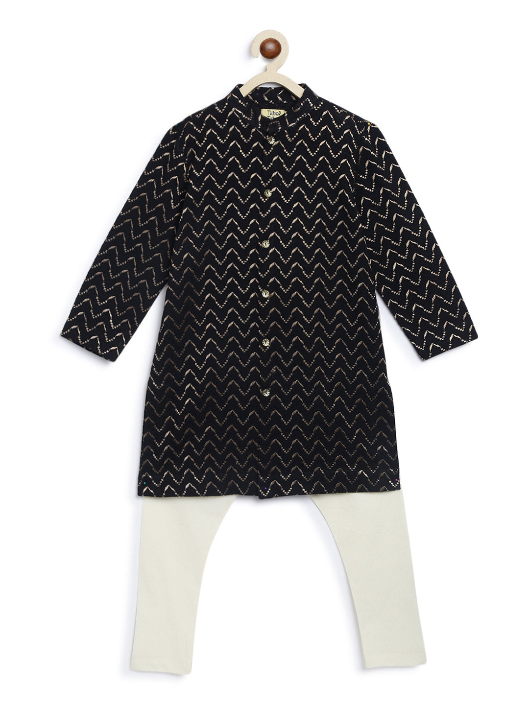 Boy Zigzag Churidar Set - Black - Image 3