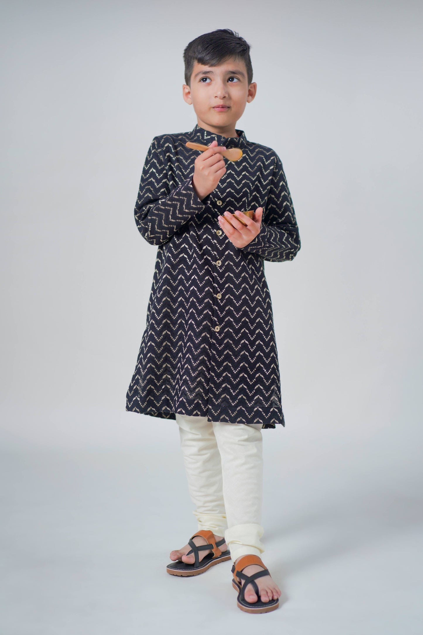 Boy Zigzag Churidar Set - Black