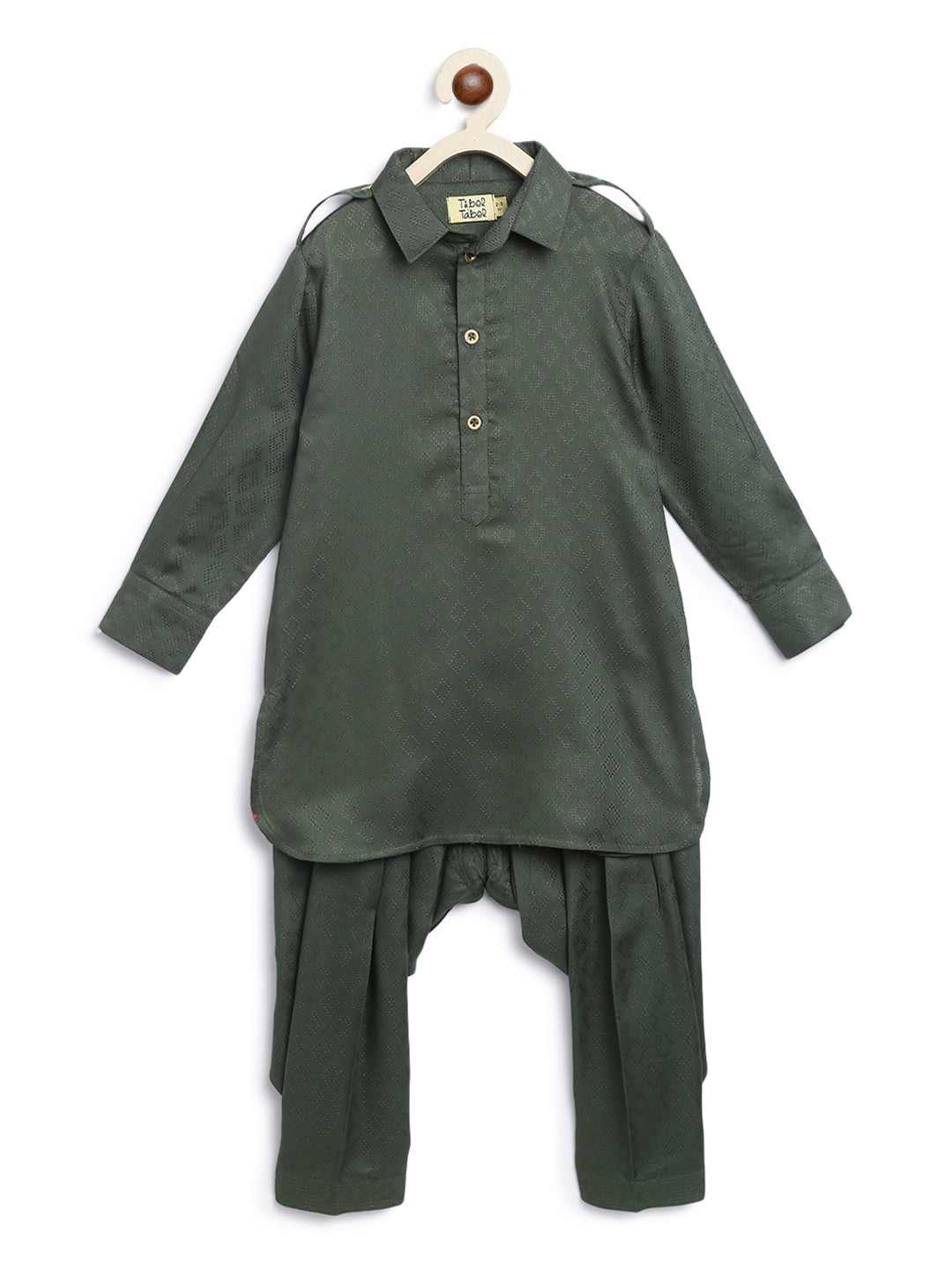 Boy Zigzag Pathani Set-Green - Image 3