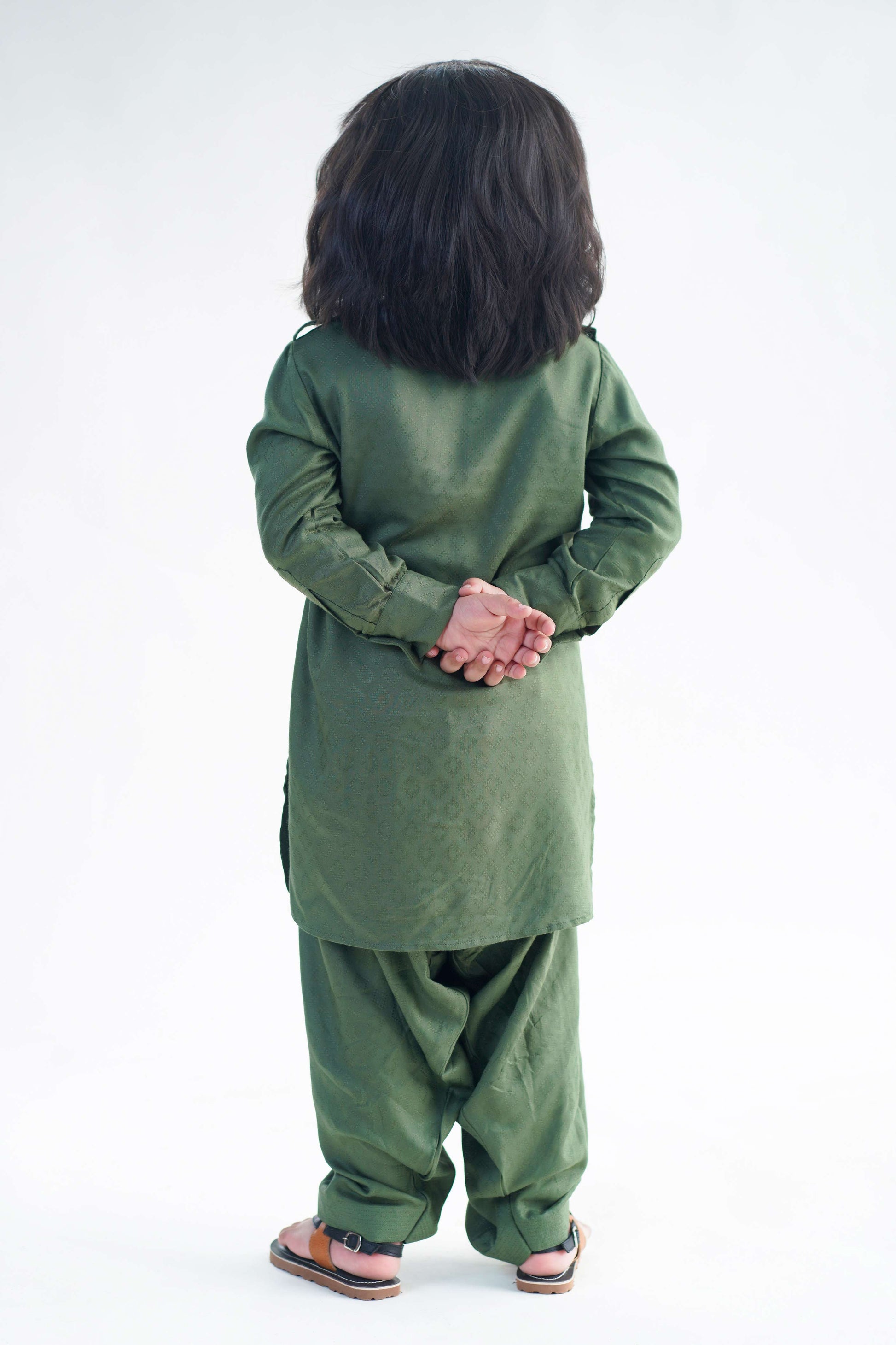 Boy Zigzag Pathani Set-Green - Image 2