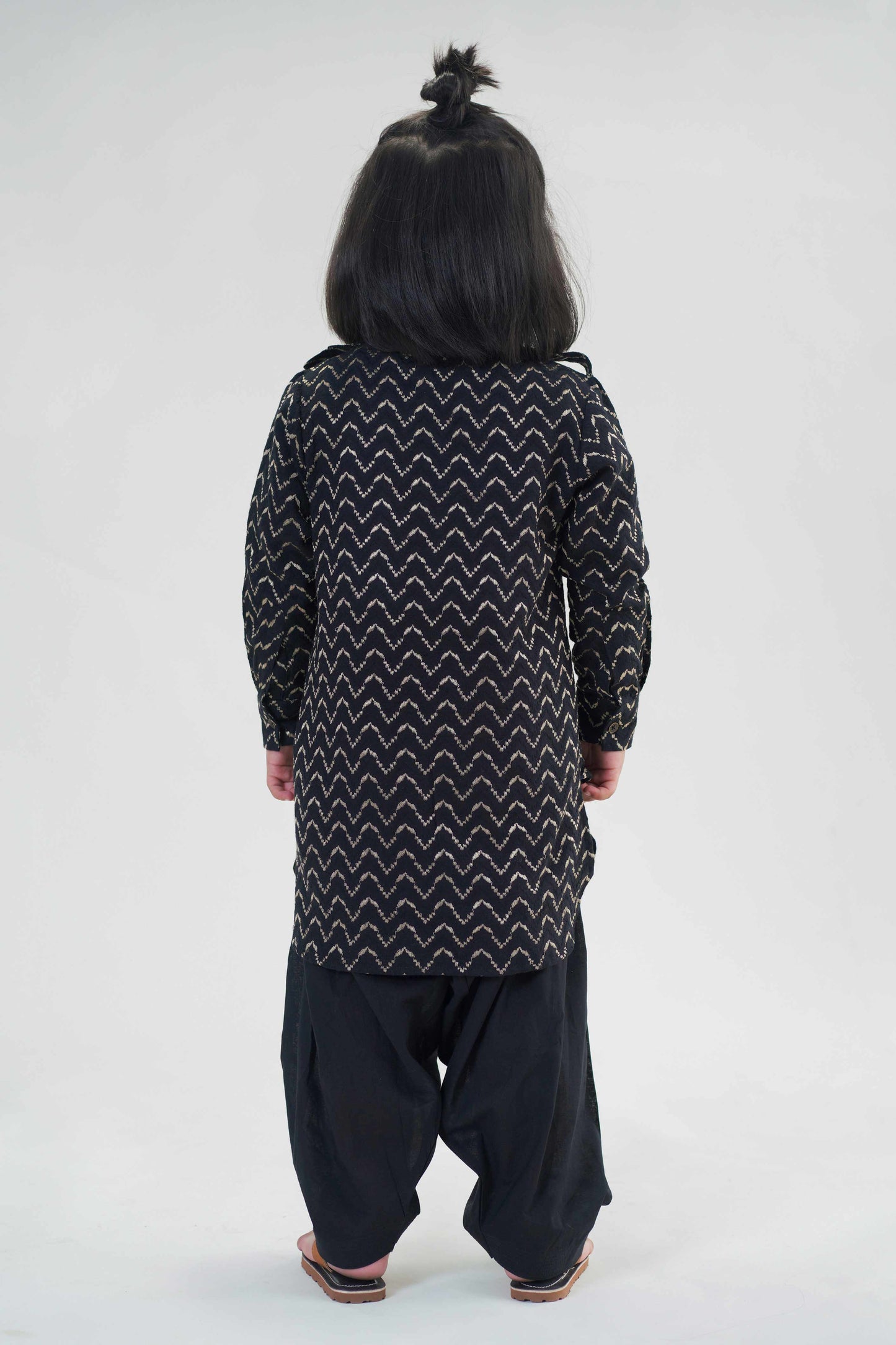 Boy Zigzag Pathani Set-Black