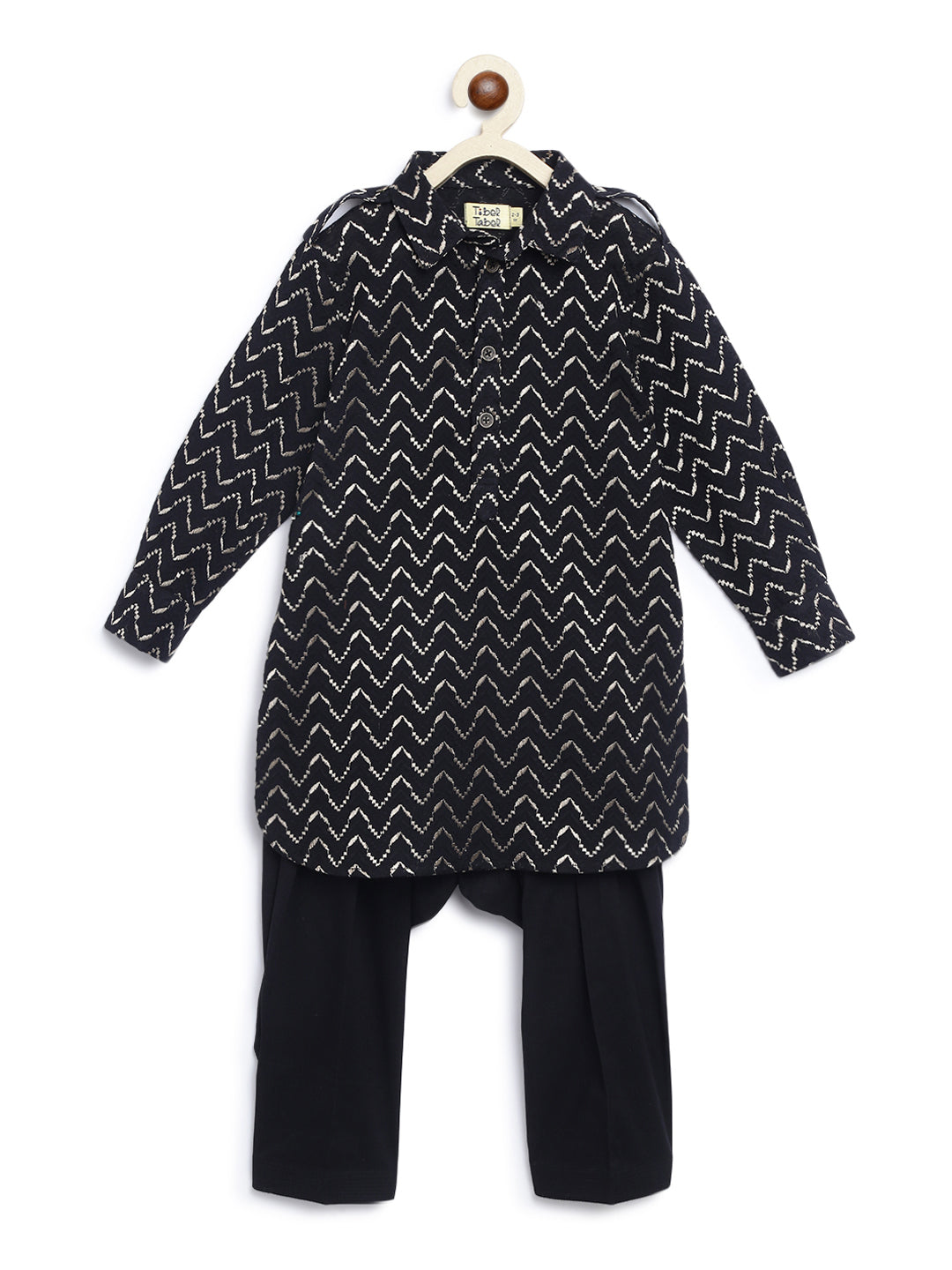 Boy Zigzag Pathani Set-Black - Image 3