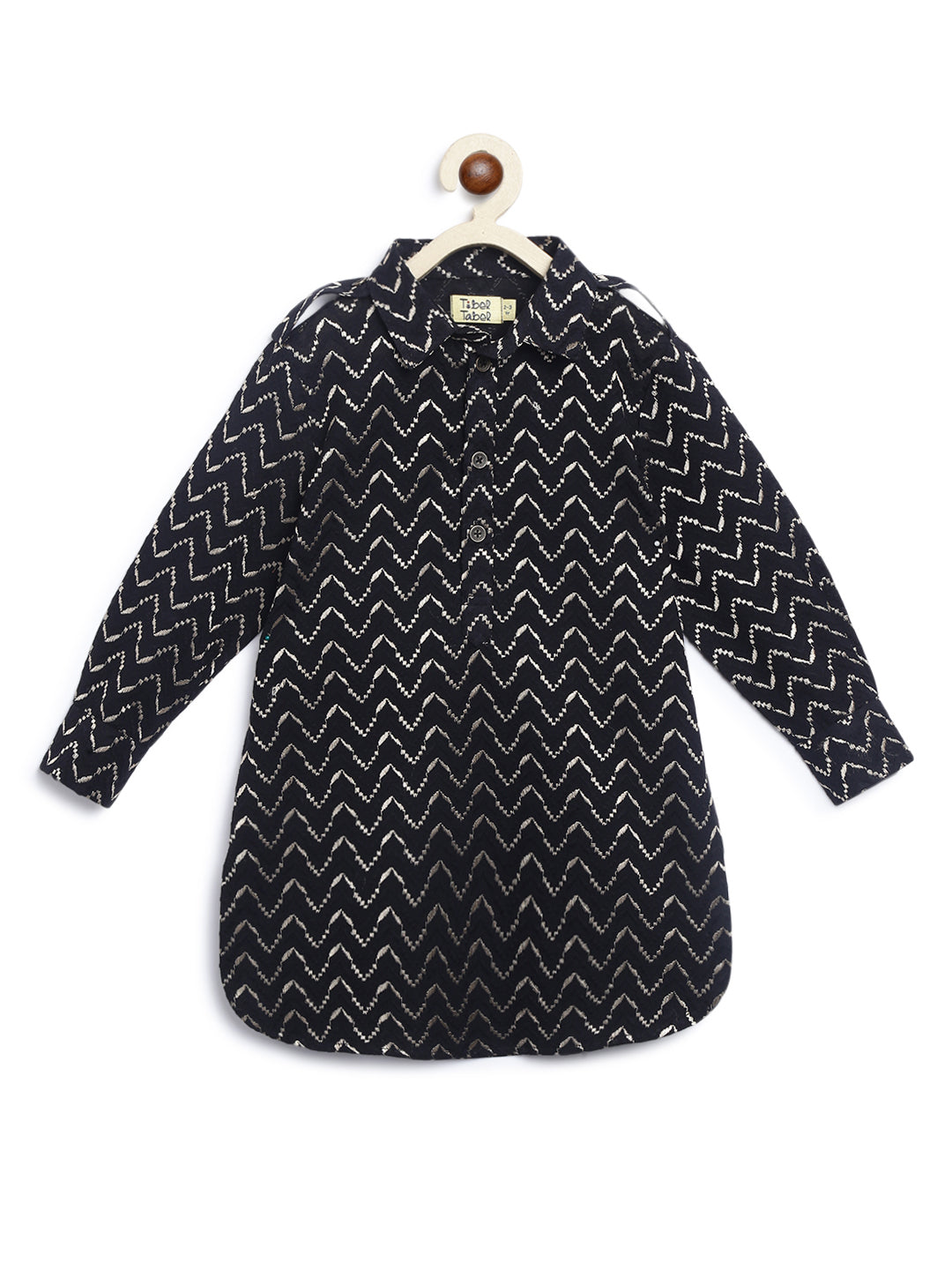 Boy Zigzag Pathani Set-Black - Image 5