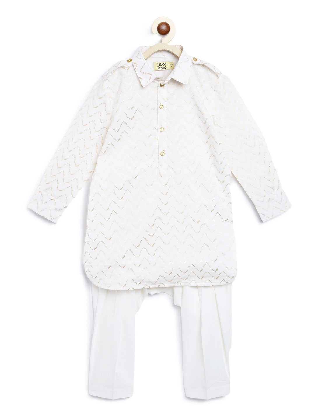 Boy Zigzag Pathani Set-White