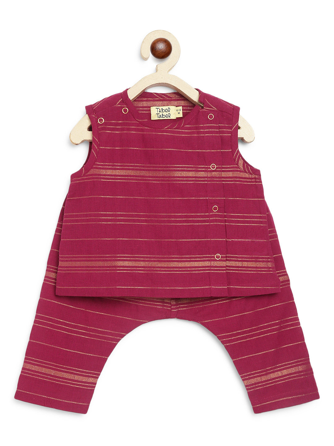 Unisex Zari Stripes Jhabla Set - Purple - Image 2
