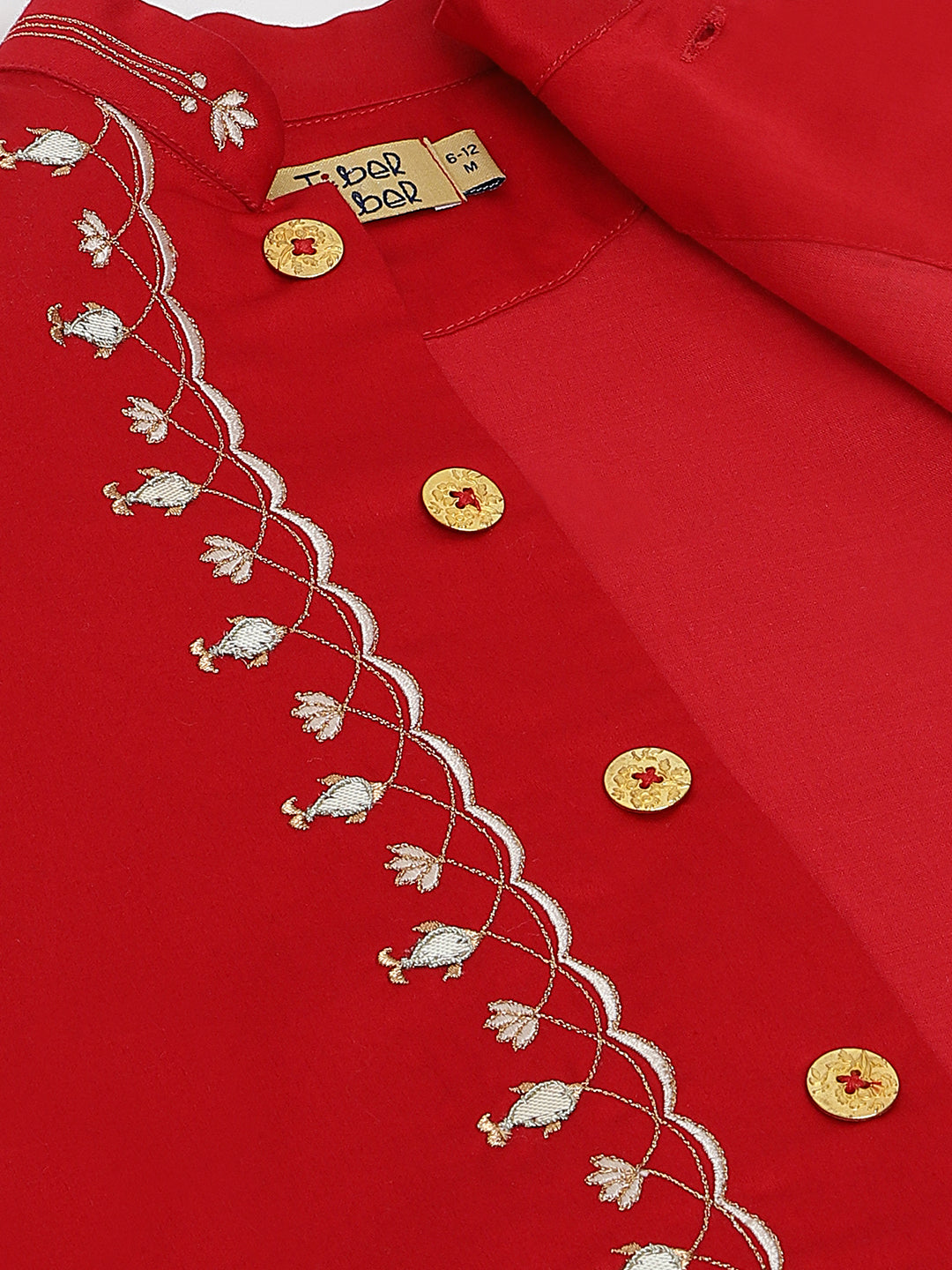 Baby Boy Fish Embroidery Jamna Set - Red