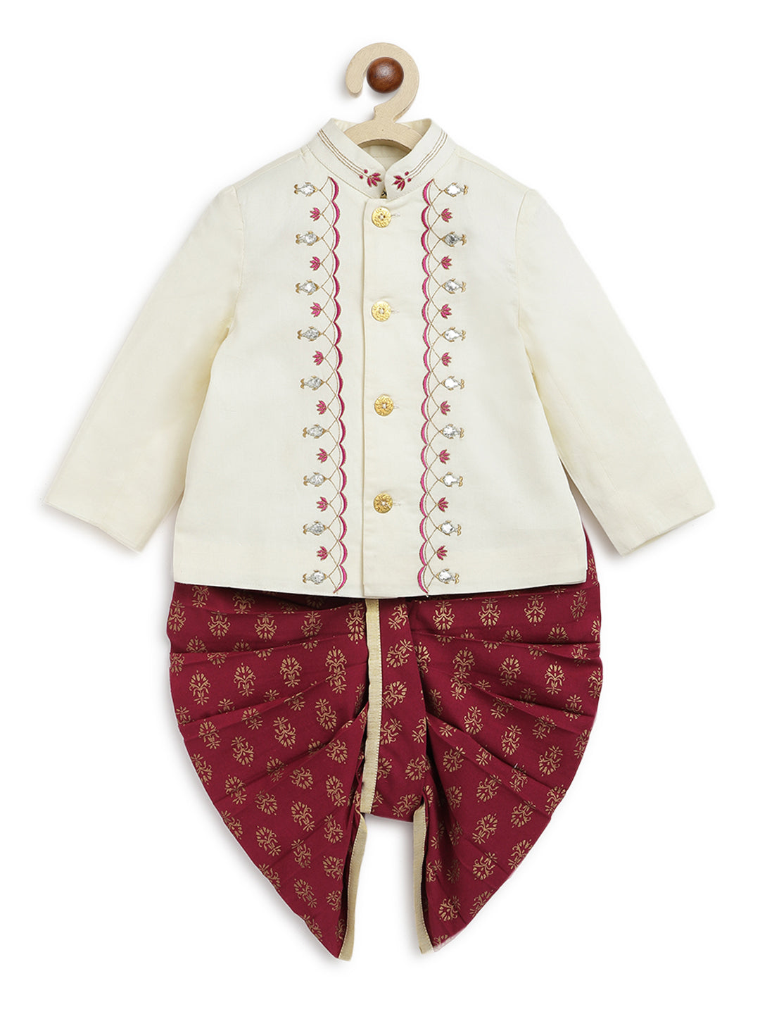 Baby Boy Fish Embroidery Jamna Set - Cream
