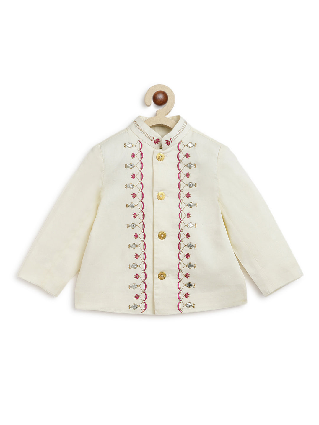 Baby Boy Fish Embroidery Jamna Set - Cream - Image 4