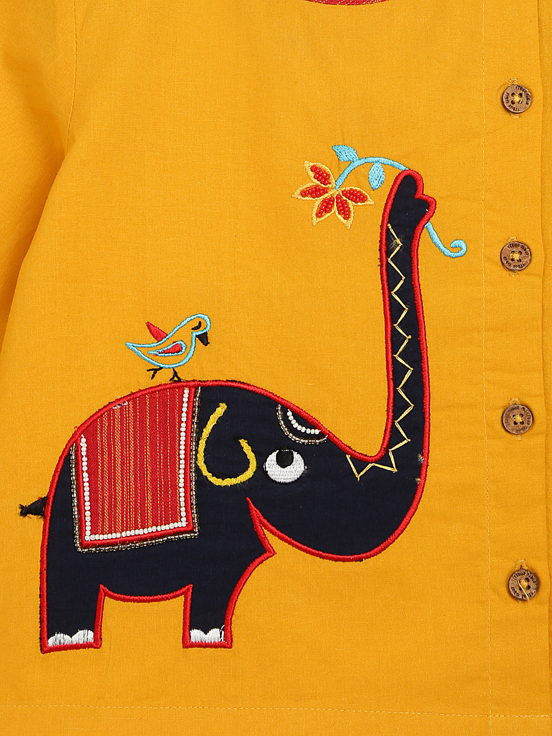 Boy Embroidery Elephant Dhoti Set - Yellow - Image 8