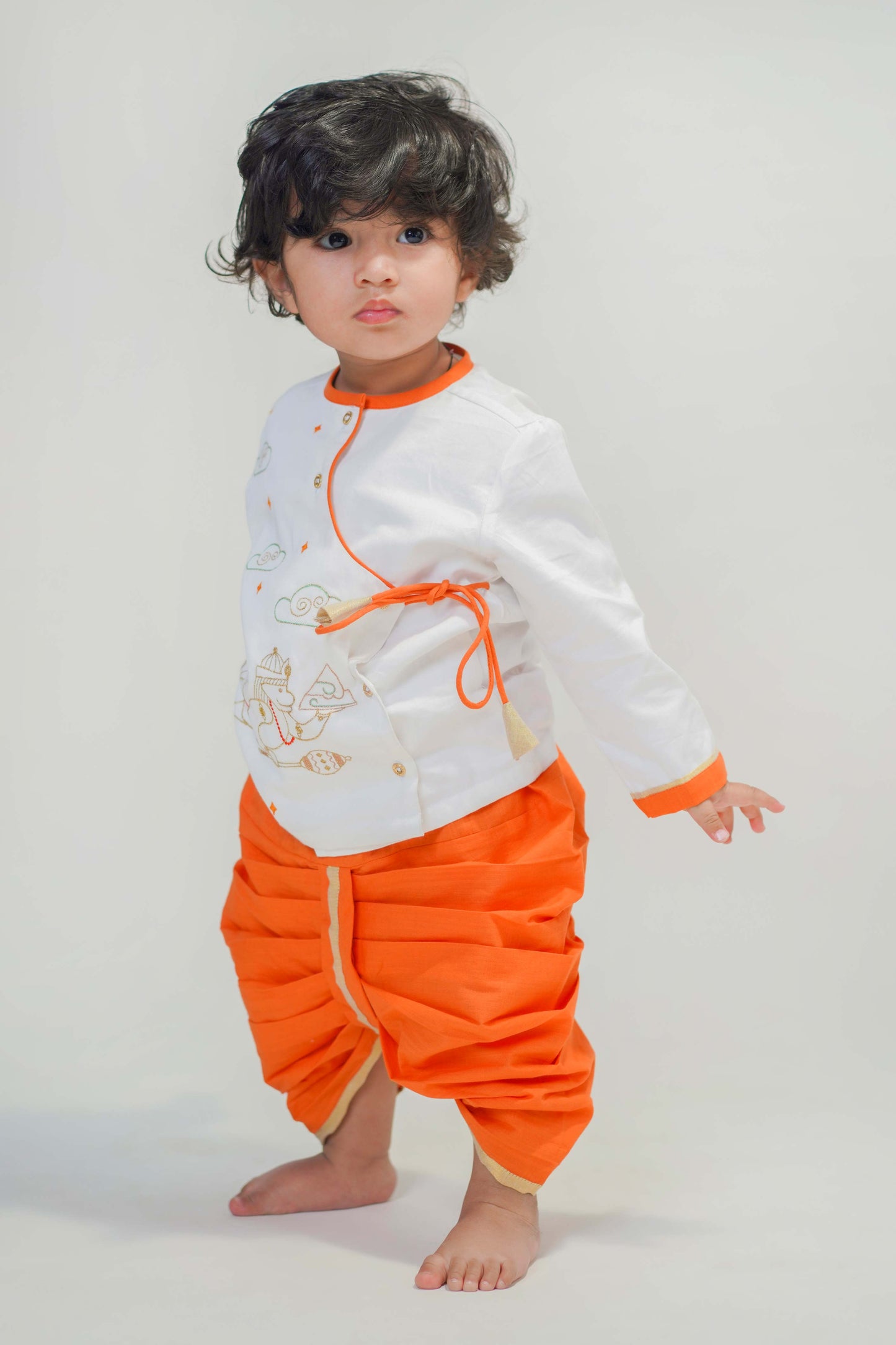 Baby Boy Hanuman Dhoti Set-White