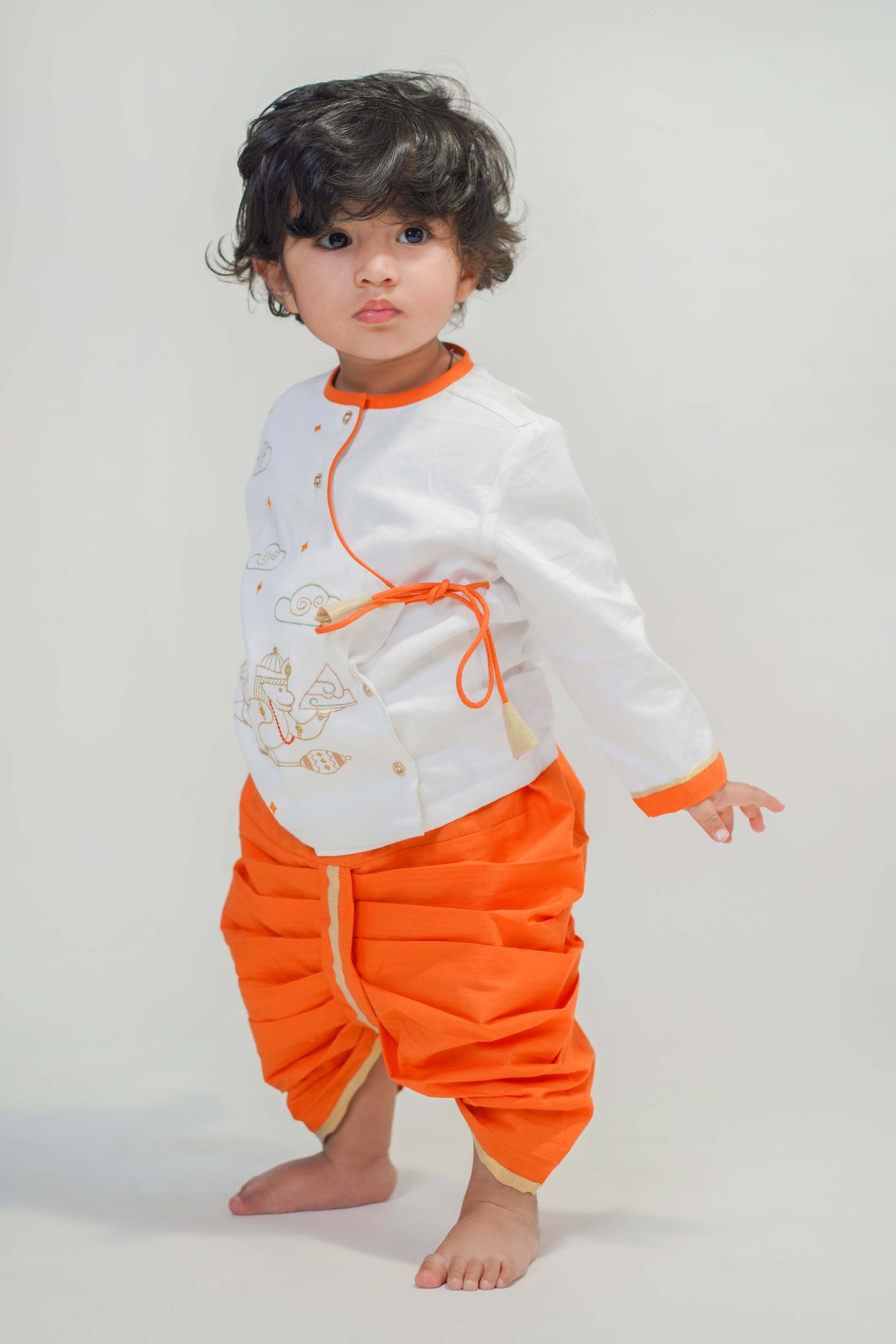 Baby Boy Hanuman Dhoti Set-White - Eco-friendly - Sama Homes