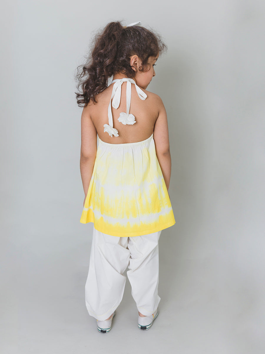 Girls Yellow Shibori Top Set