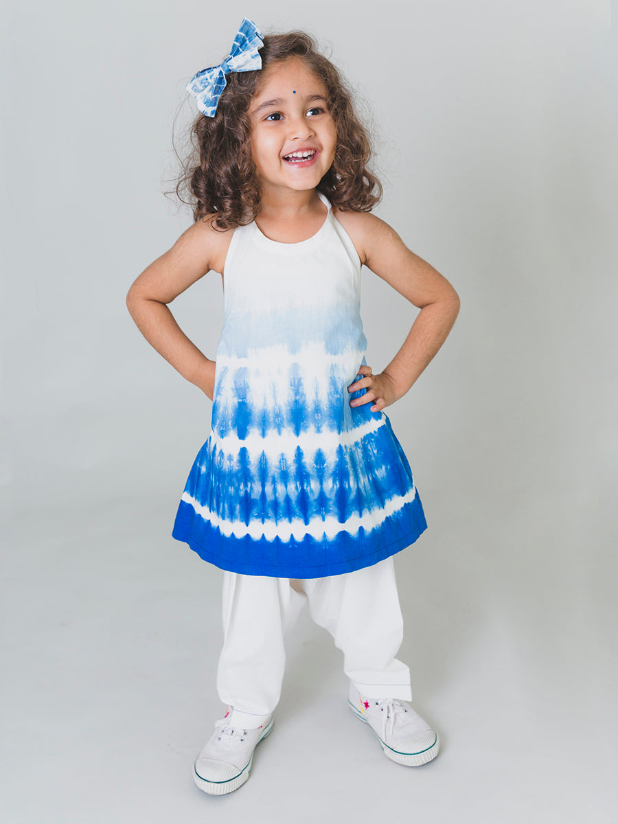 Girls Blue Shibori Top Set