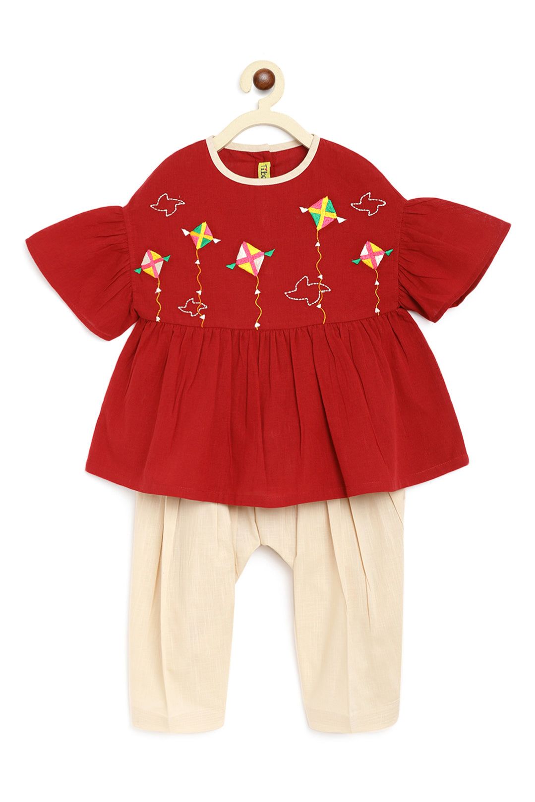 Girls Maroon Phulkari Kite Top Set - Image 6