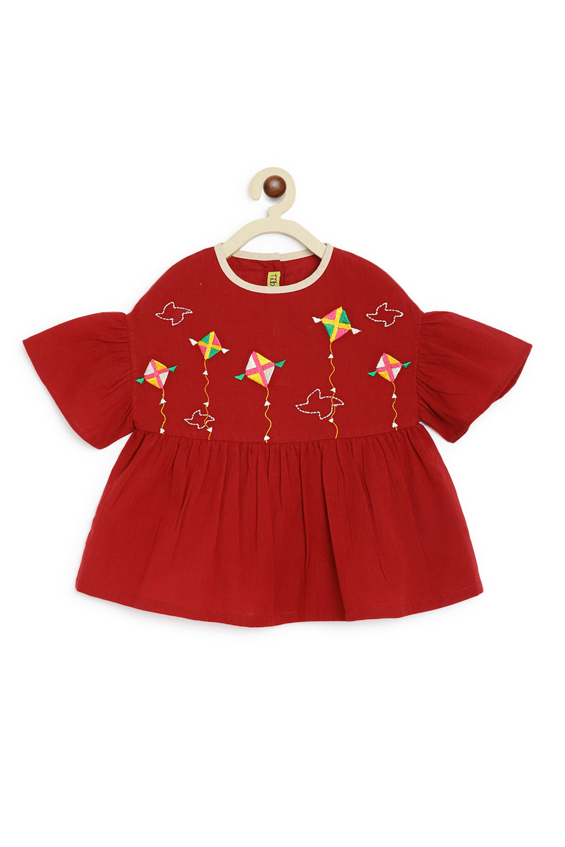 Girls Maroon Phulkari Kite Top Set - Image 8