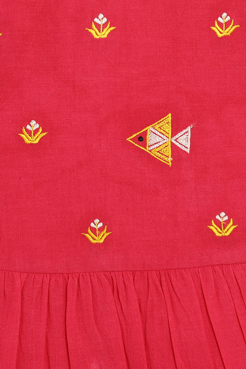 Girls Pink Phulkari Fish Top Set