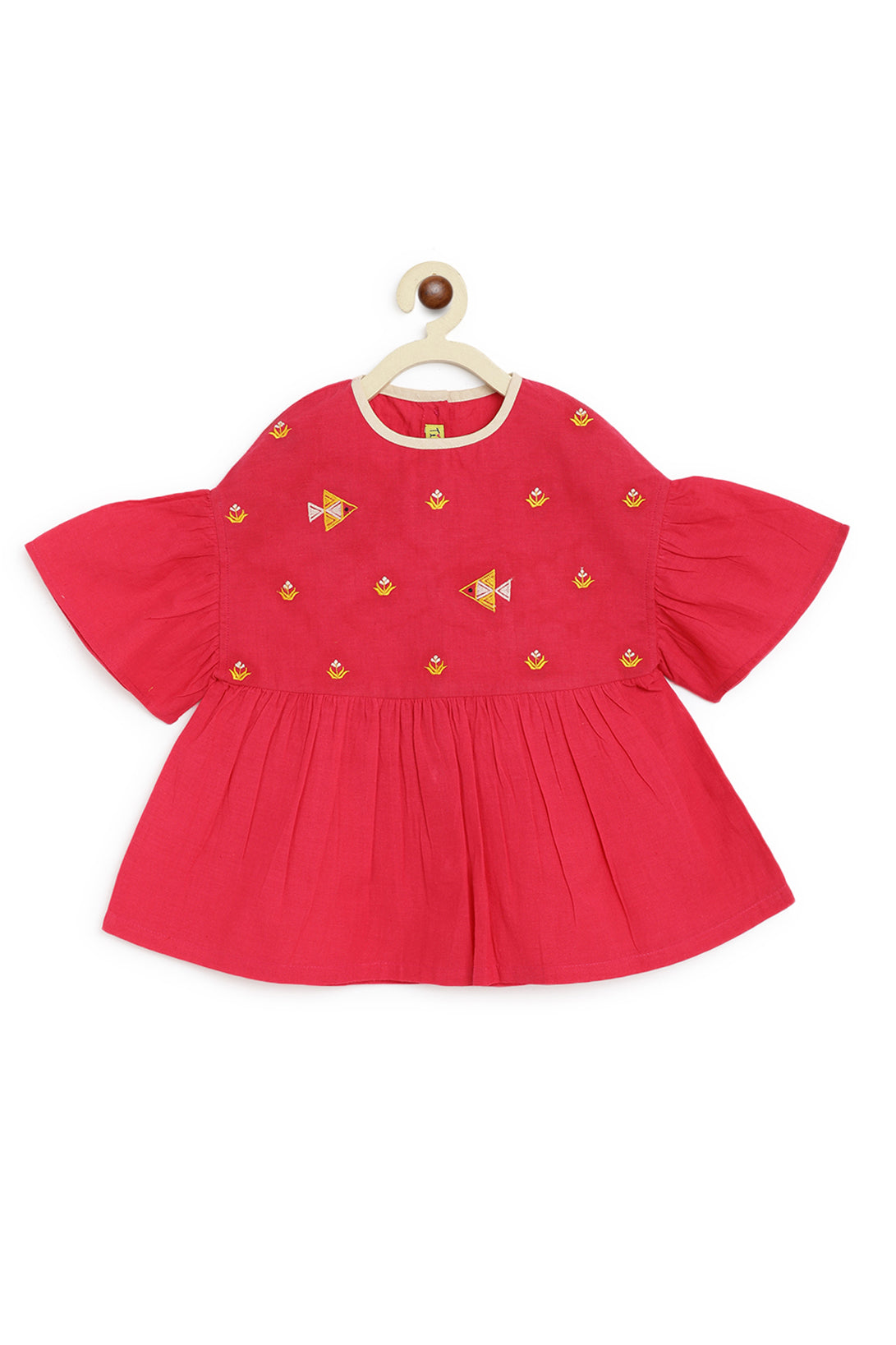 Girls Pink Phulkari Fish Top Set