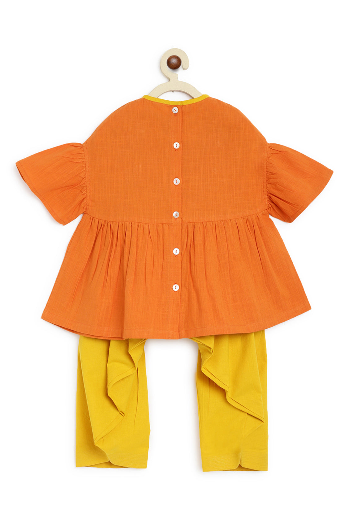 Girls Orange Phulkari Deer Top Set