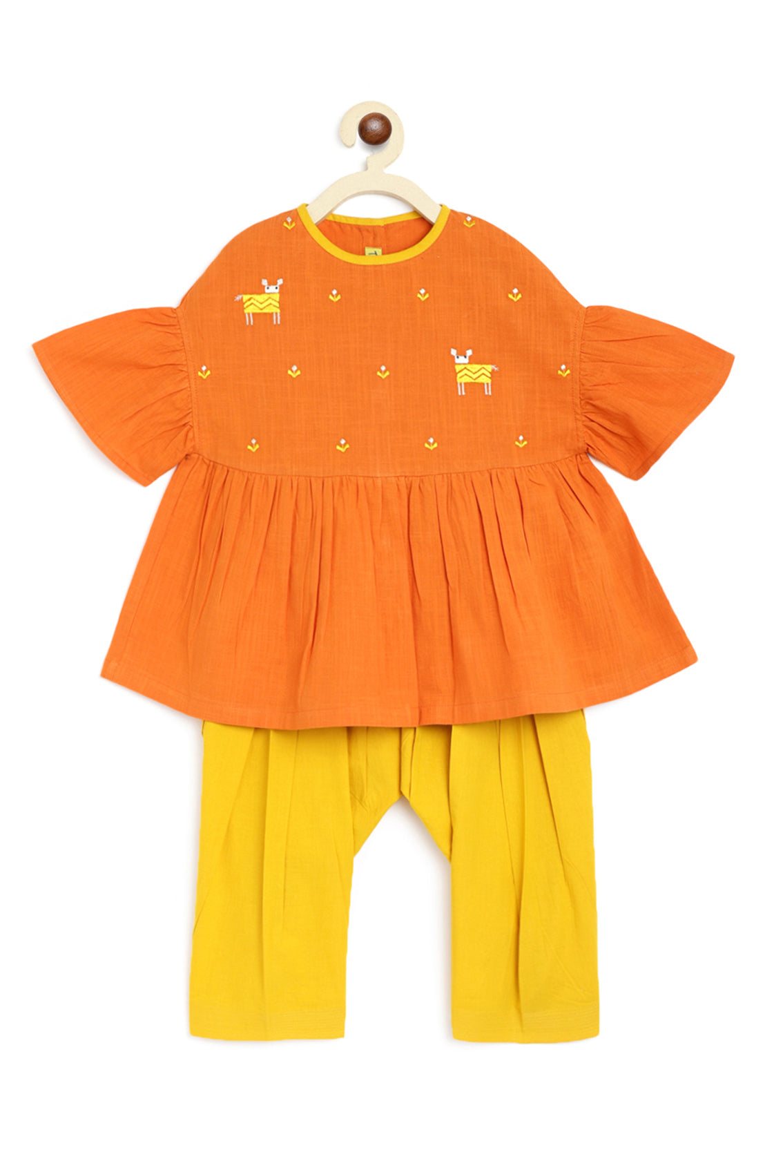 Girls Orange Phulkari Deer Top Set - Image 6