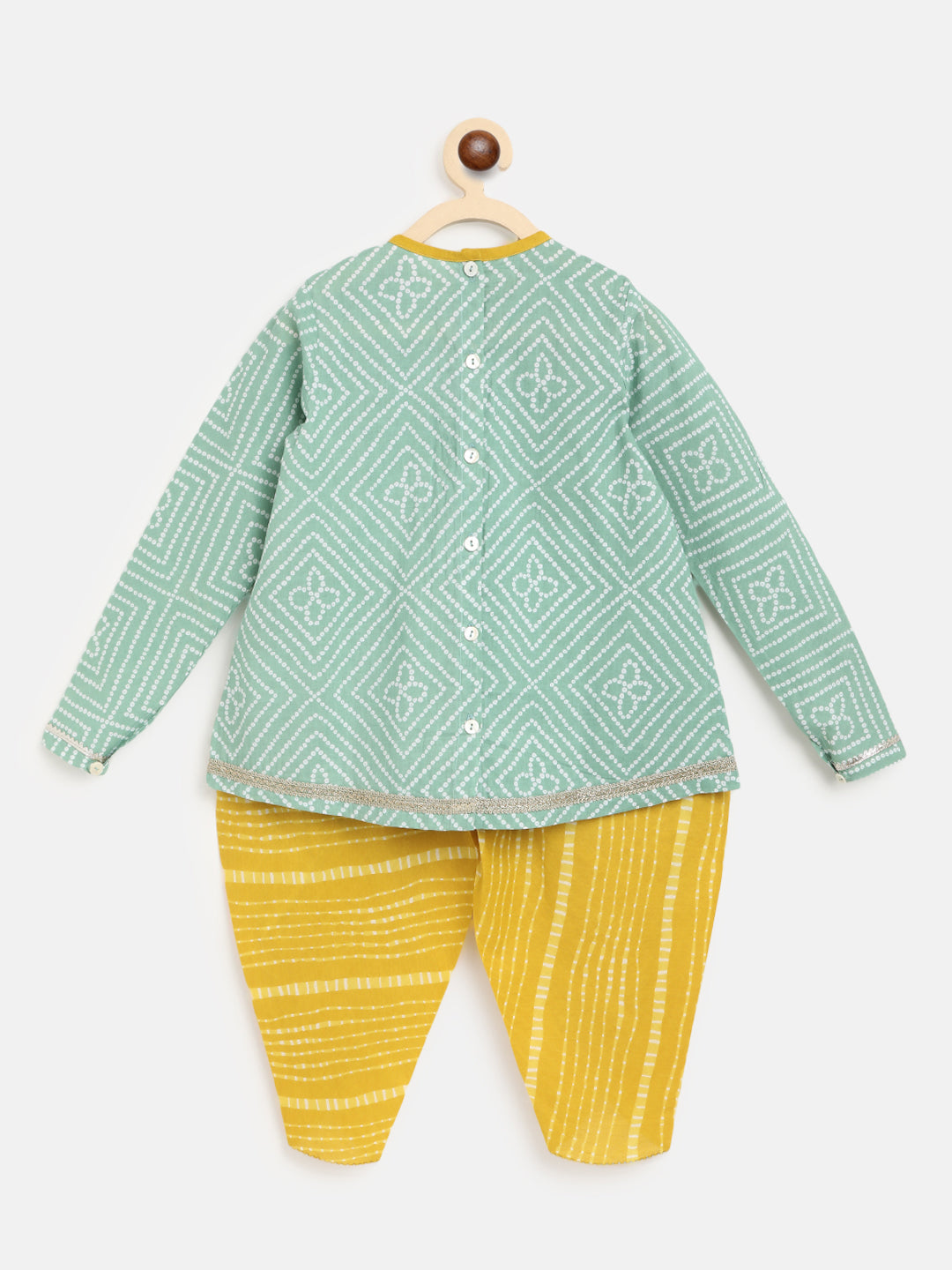 Girls Green Printed Bandhani Suit Set