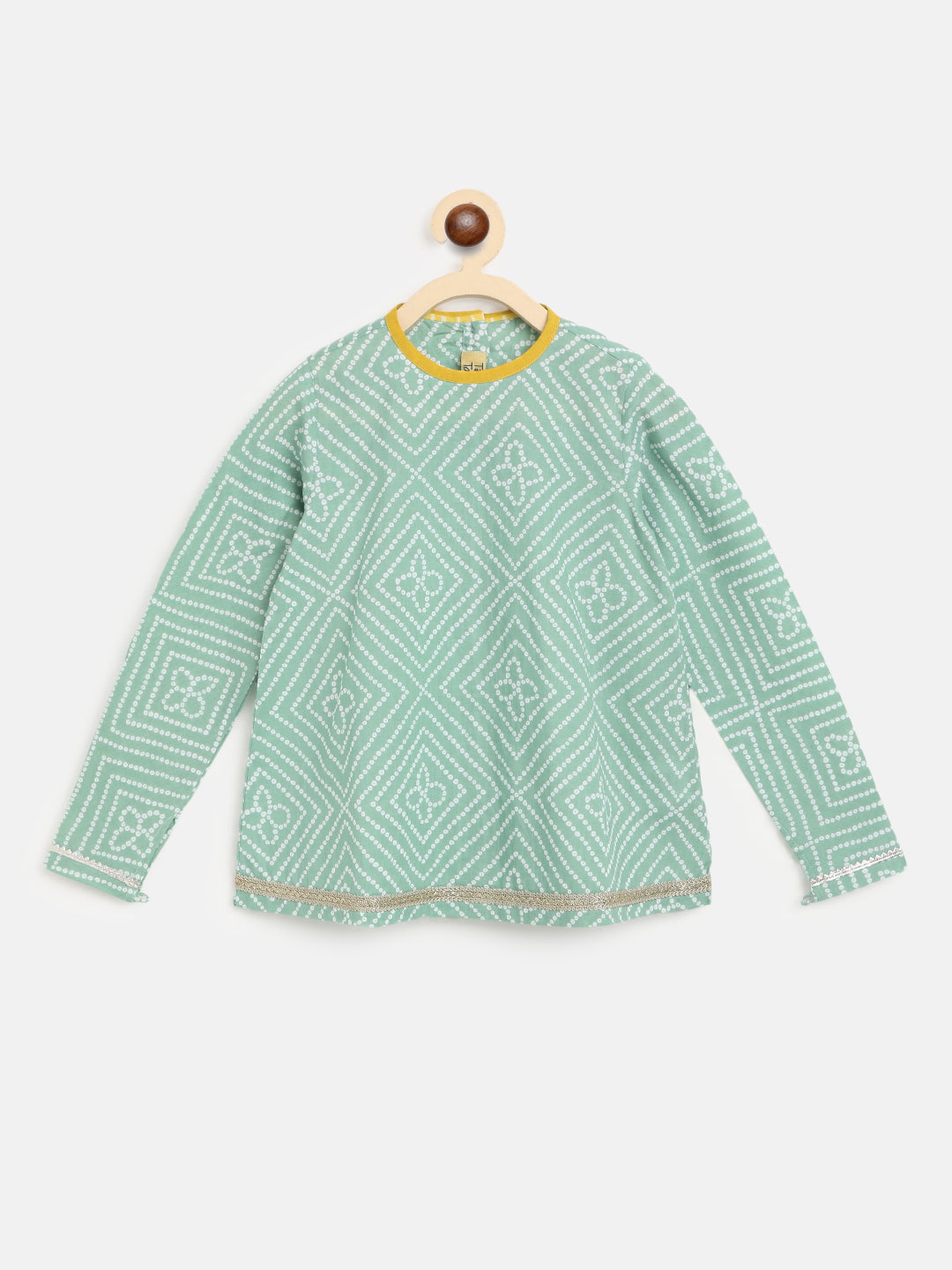 Girls Green Printed Bandhani Suit Set