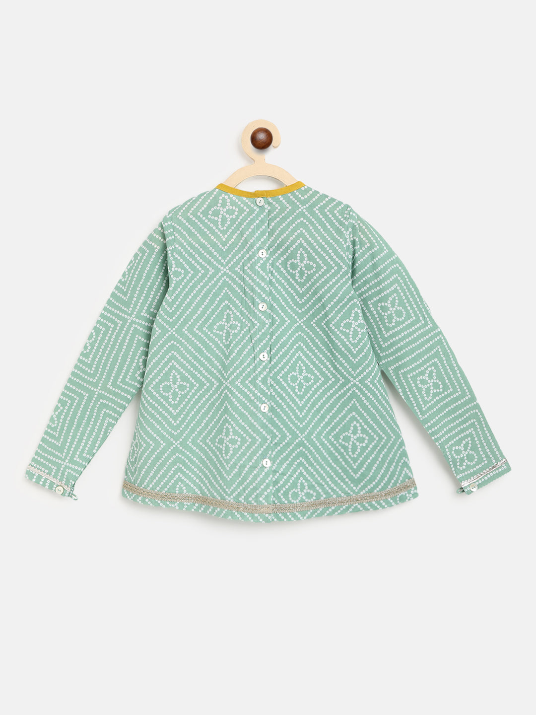 Girls Green Printed Bandhani Suit Set