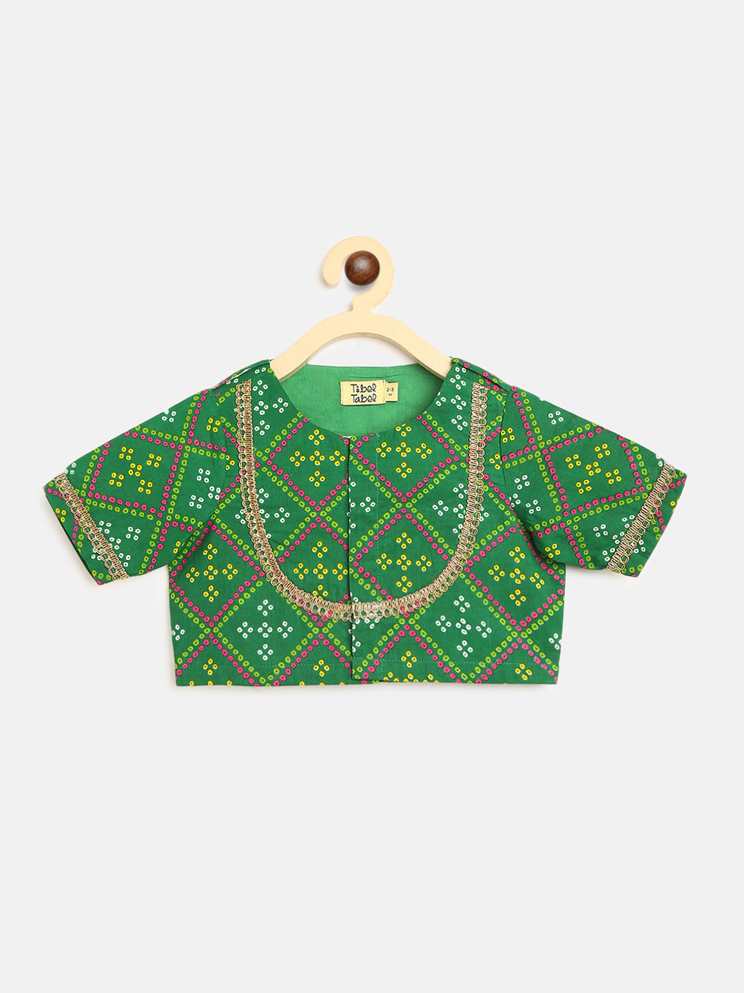 Girls Green Printed Bandhani Lehenga Set