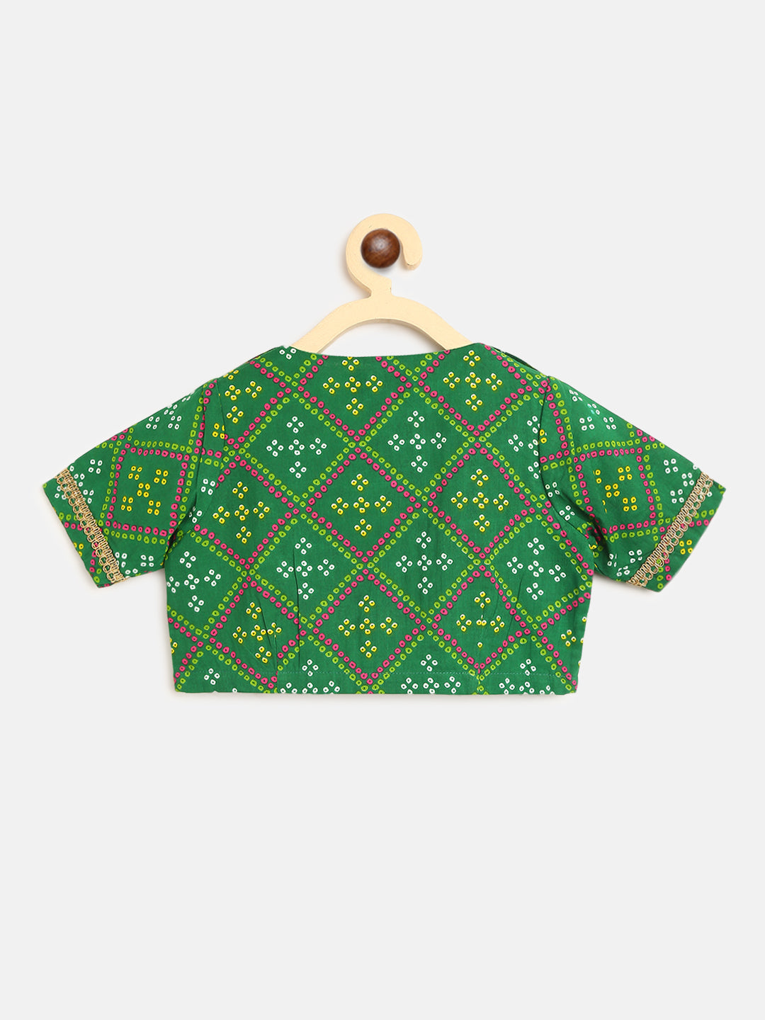 Girls Green Printed Bandhani Lehenga Set - Image 6