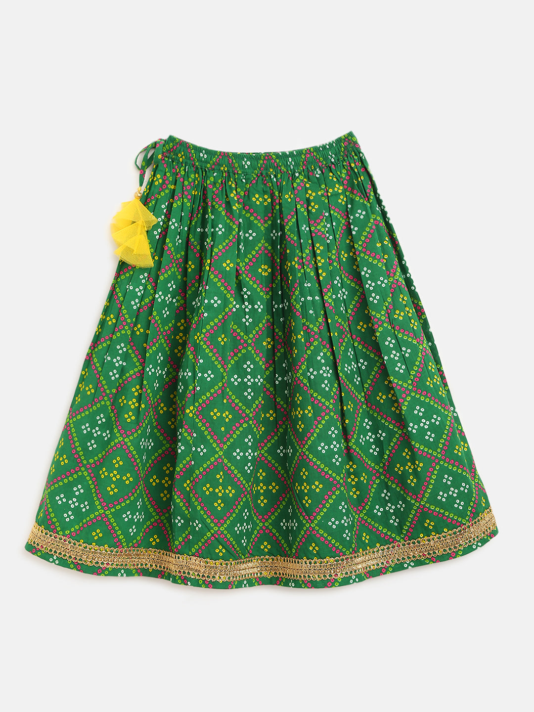 Girls Green Printed Bandhani Lehenga Set