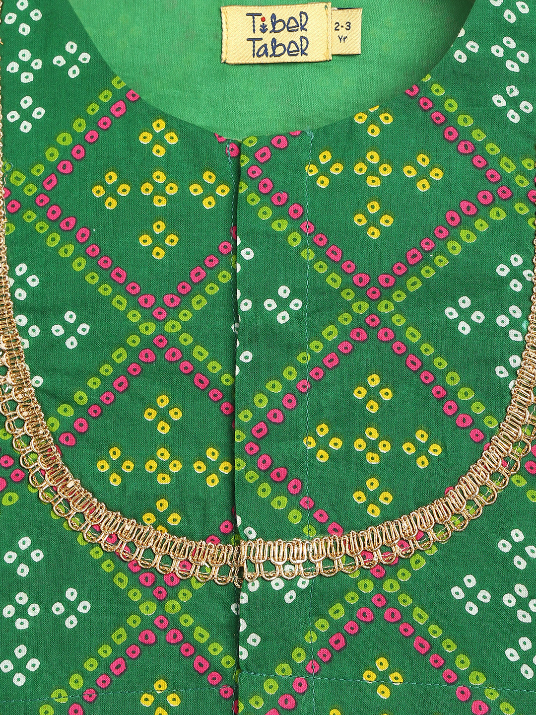 Girls Green Printed Bandhani Lehenga Set
