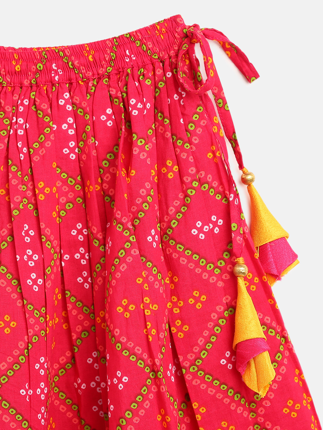 Girls Pink Printed Bandhani Lehenga Set
