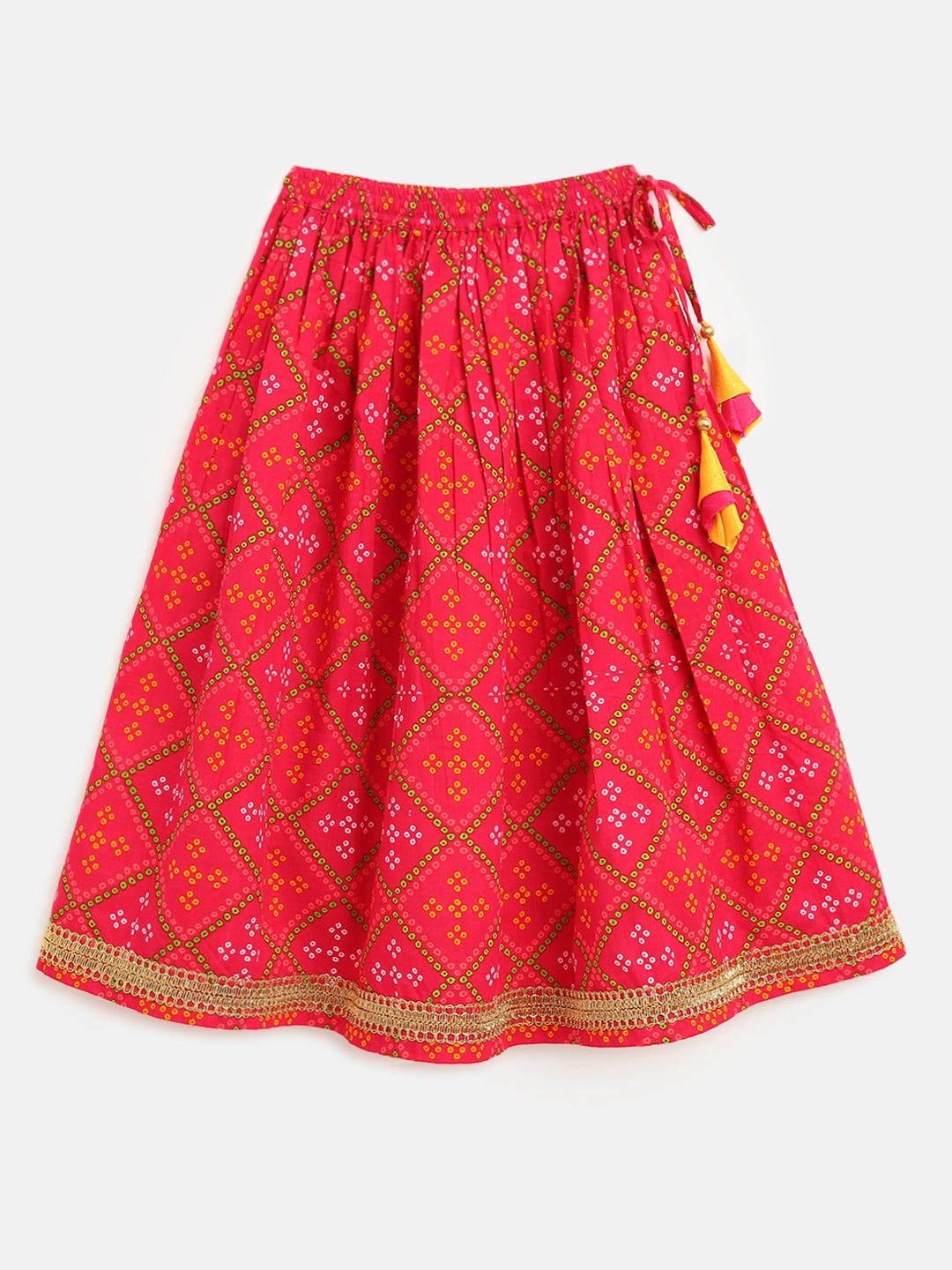 Girls Pink Printed Bandhani Lehenga Set