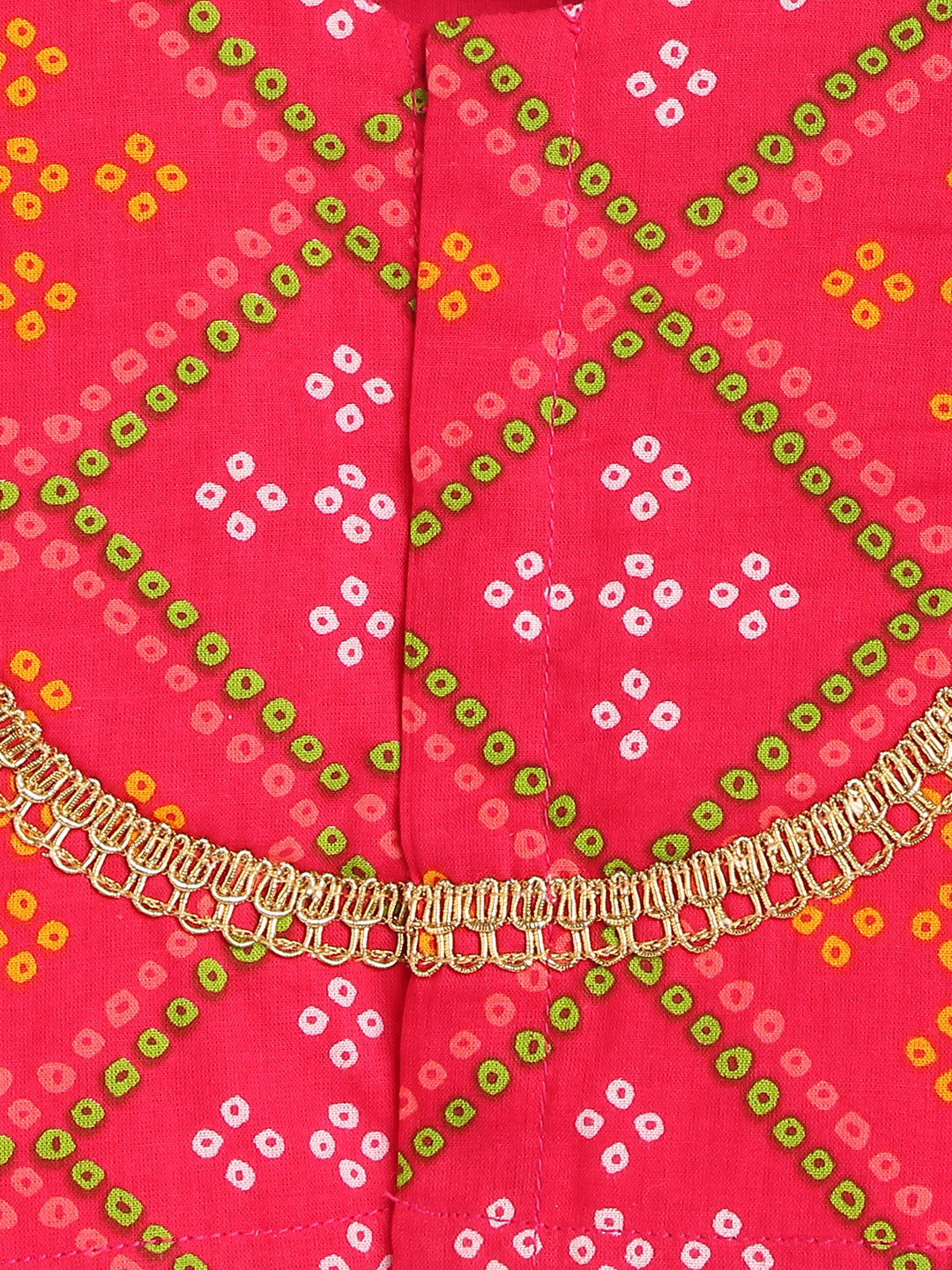 Girls Pink Printed Bandhani Lehenga Set - Image 8