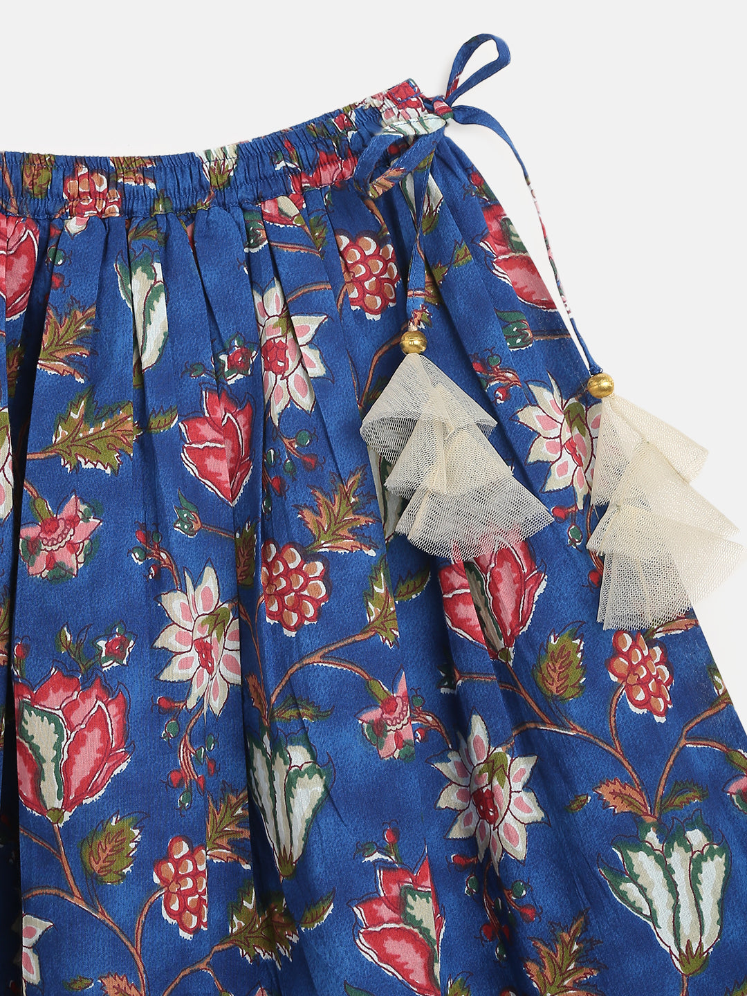 Girls Blue Printed Floral Lehenga Set - Image 10