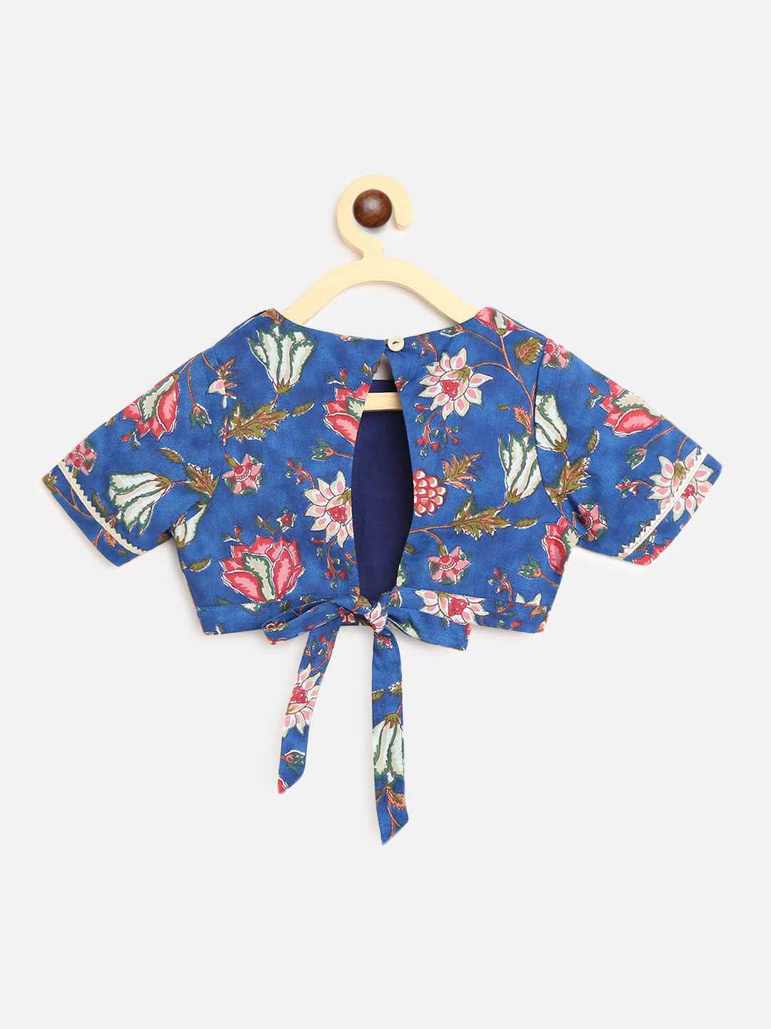 Girls Blue Printed Floral Lehenga Set - Image 7