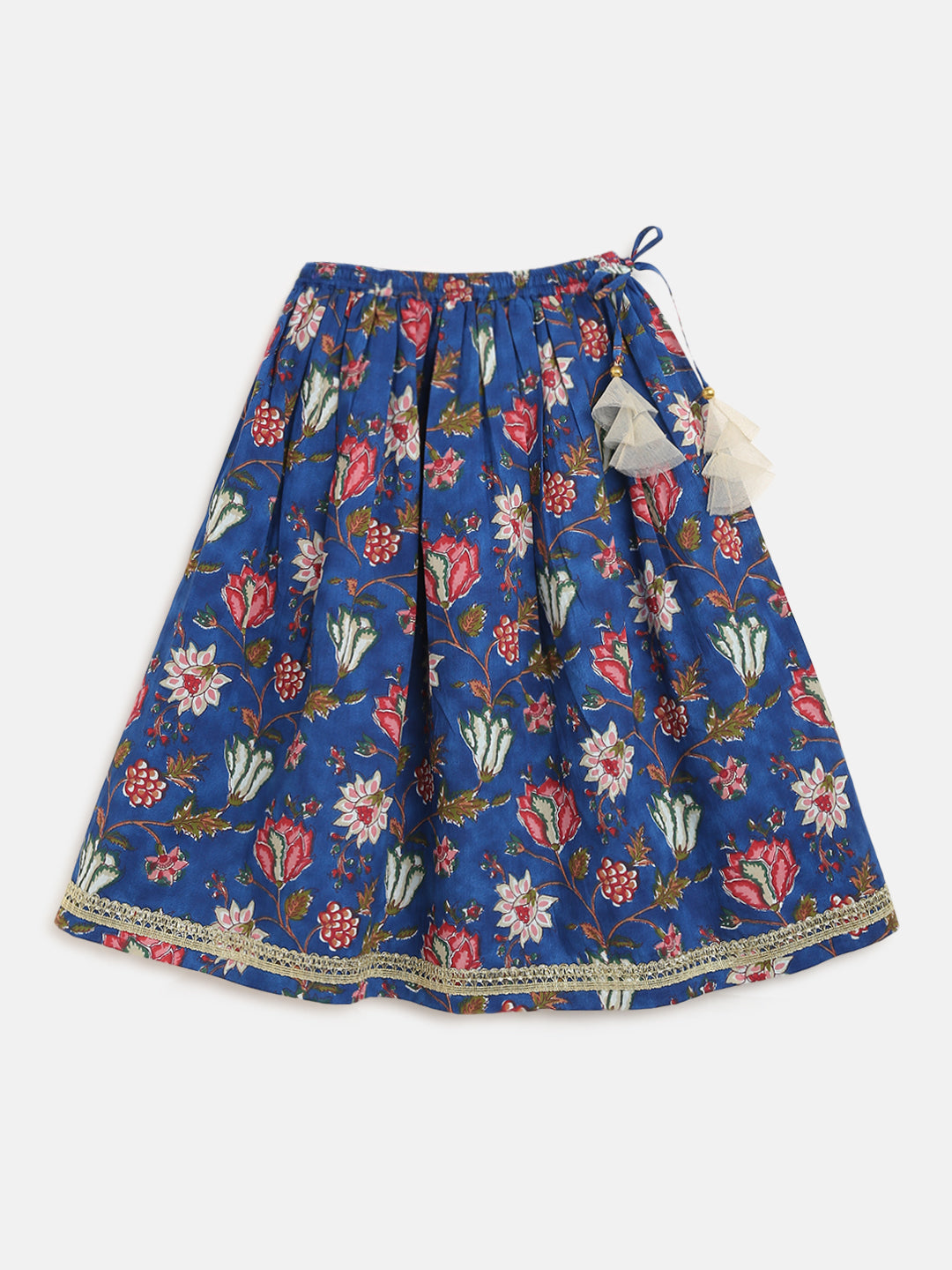 Girls Blue Printed Floral Lehenga Set - Image 8