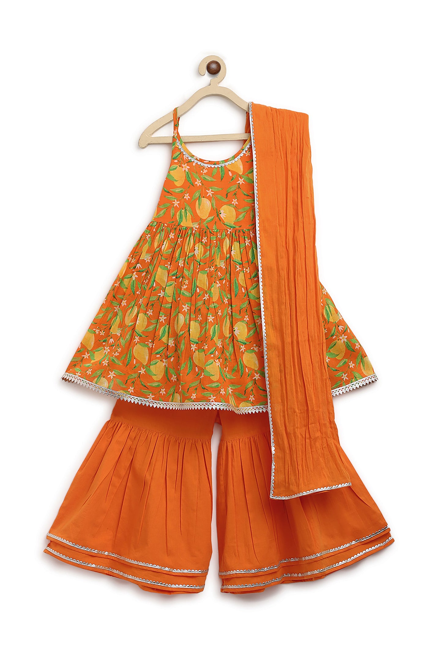 Girls Flared Sharara Set Printed Mango - Orange