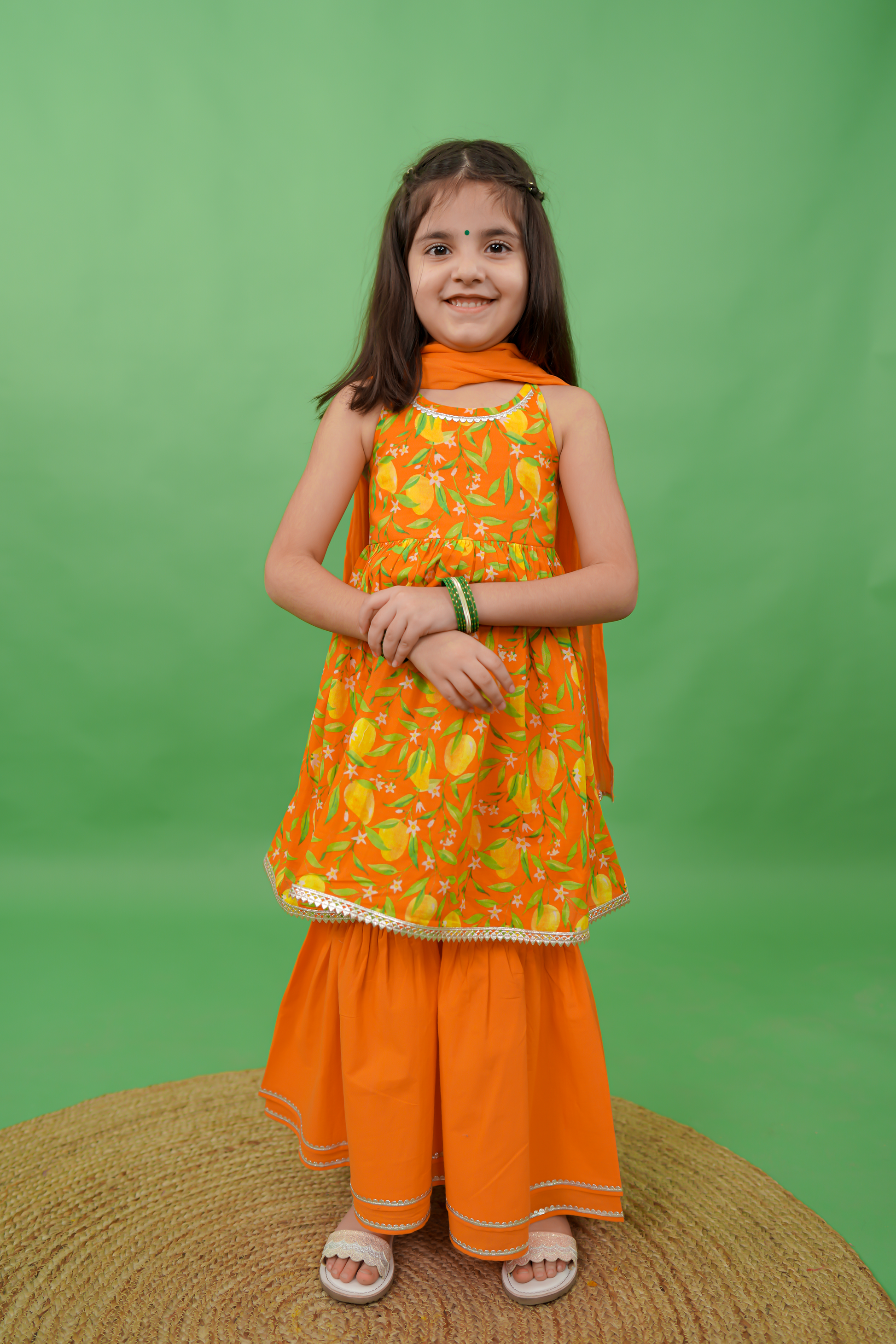 Girls Flared Sharara Set Printed Mango - Orange - Image 2