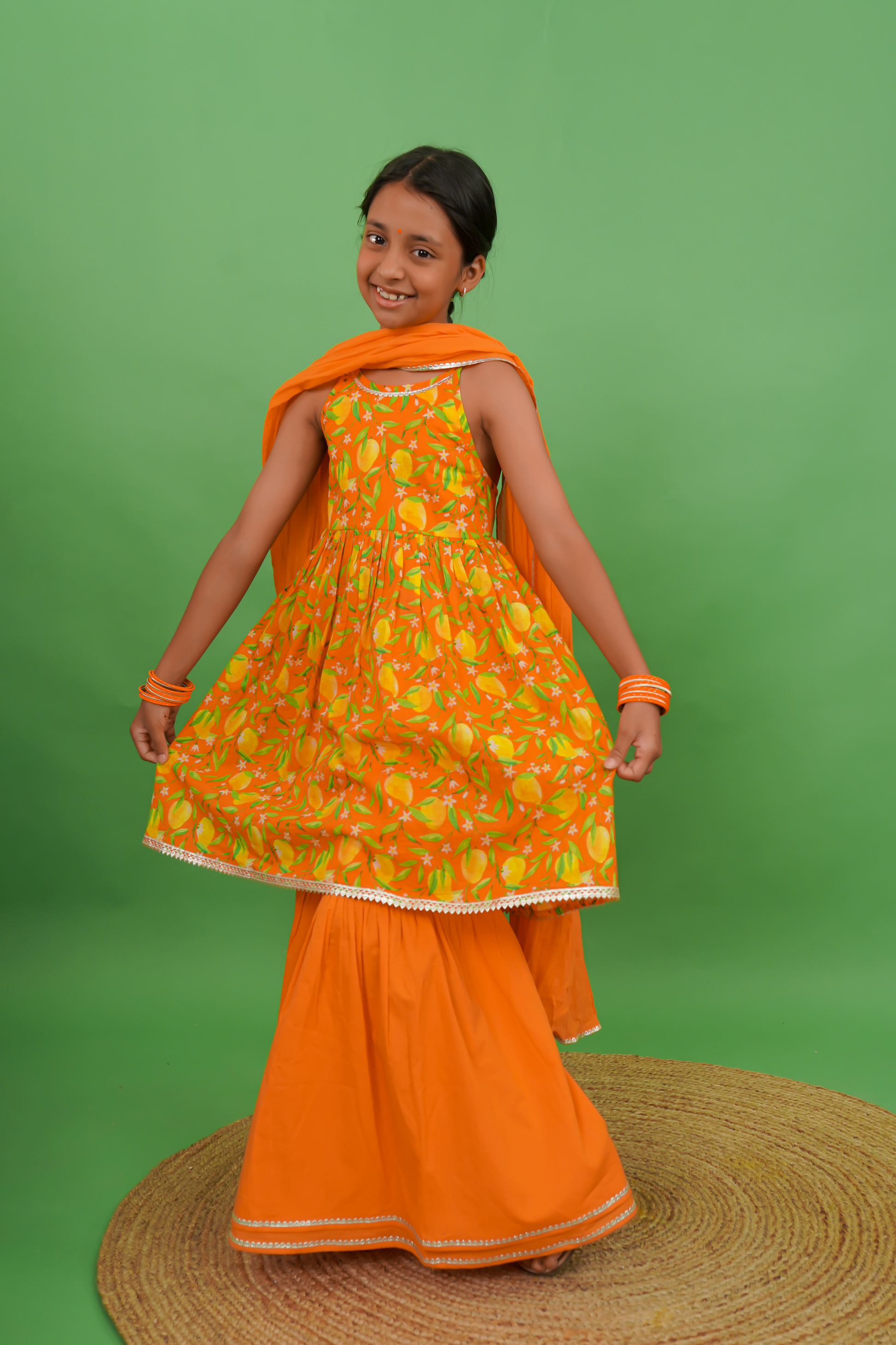 Girls Flared Sharara Set Printed Mango - Orange - Image 3